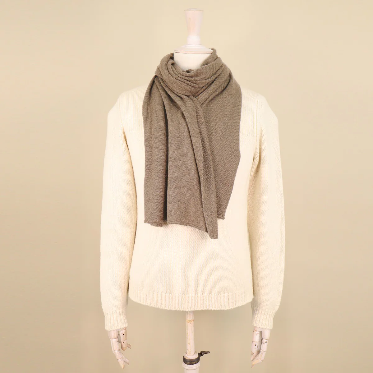 Cashmere Knitted Scarf in Natural - Image 3