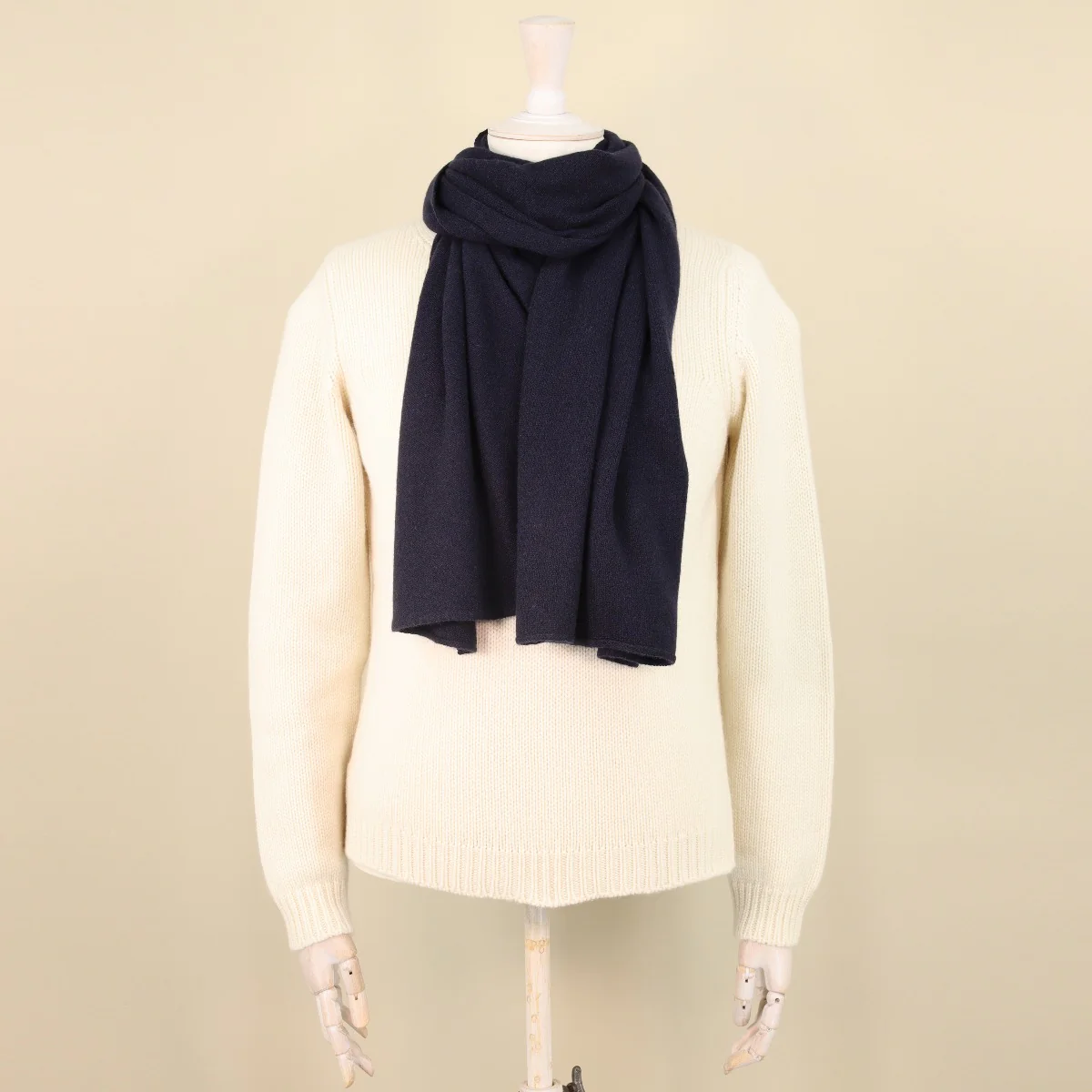 Cashmere Knitted Scarf In Dark Navy - Image 3