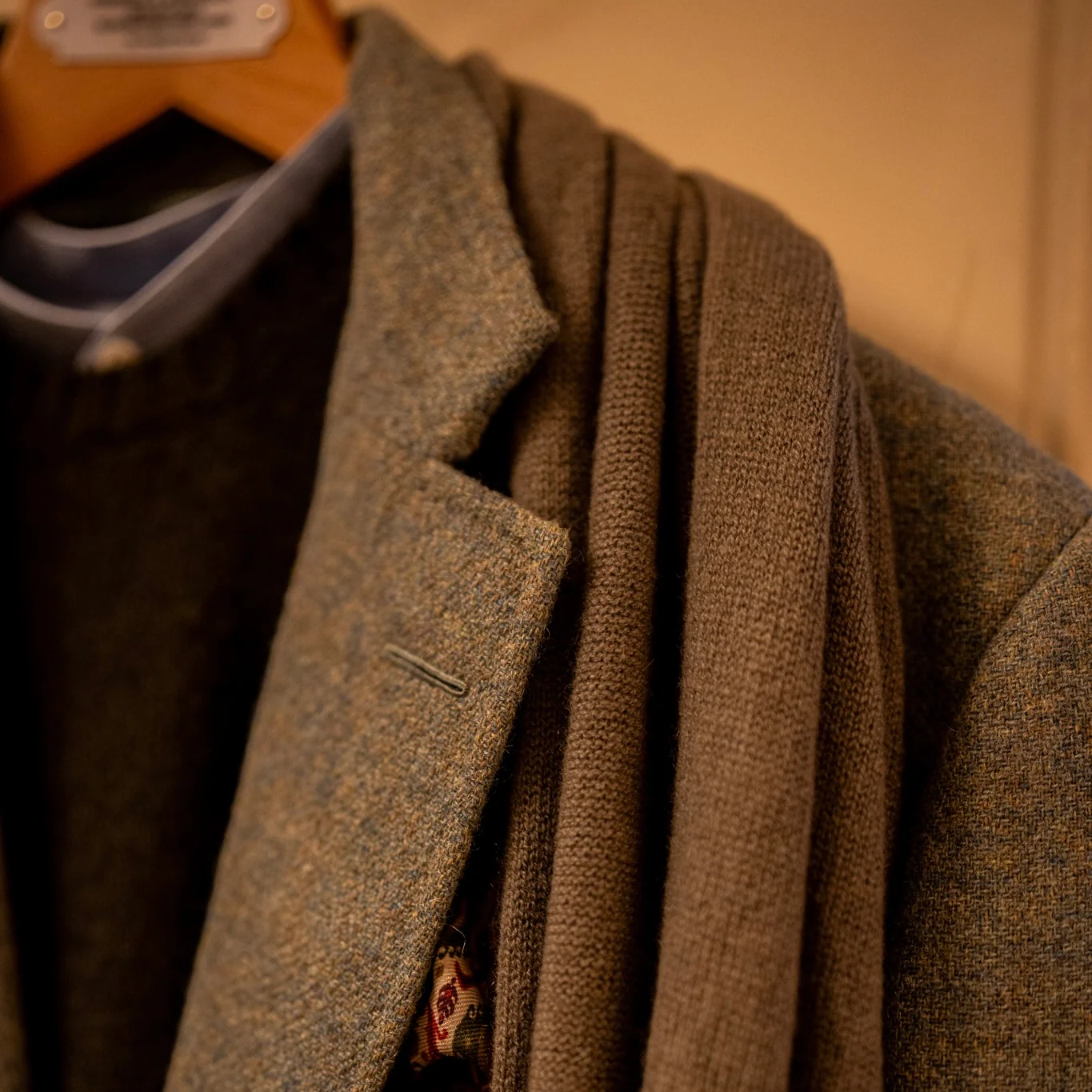 Cashmere Knitted Scarf In Olive - Image 3