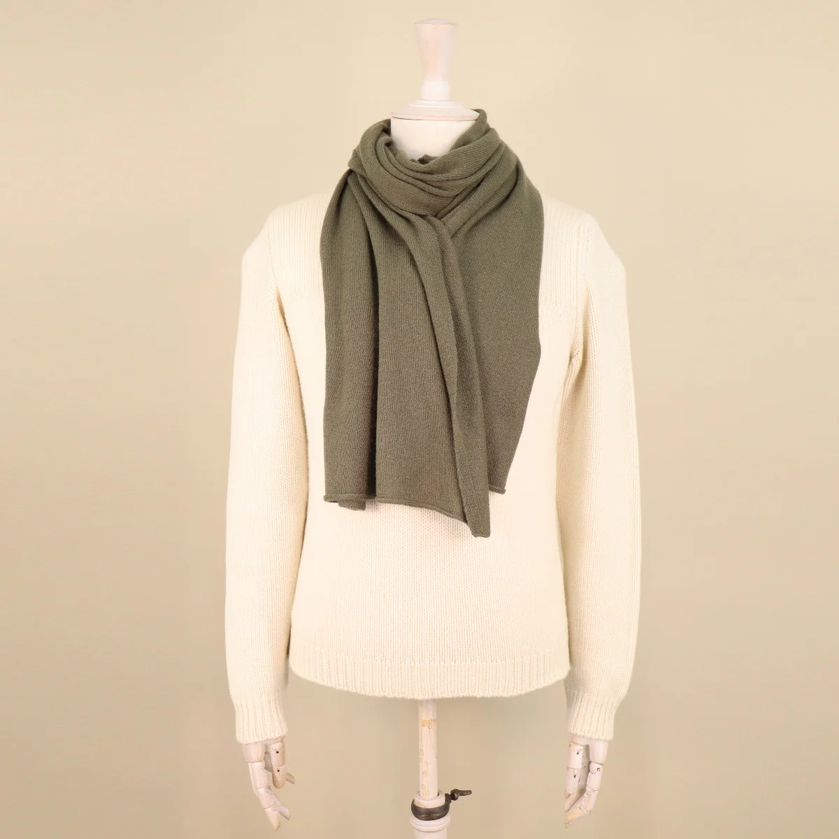 Cashmere Knitted Scarf In Olive - Image 5