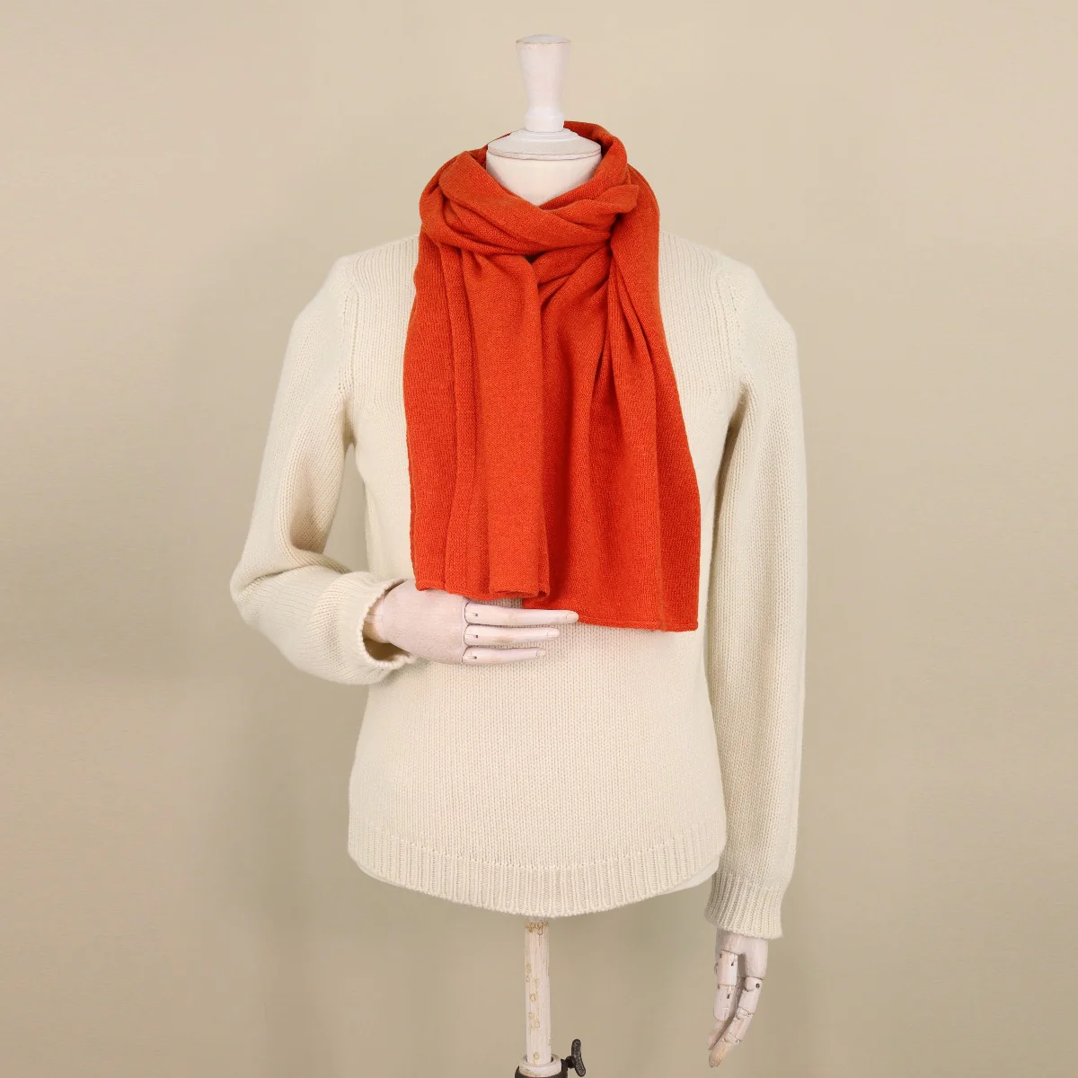 Cashmere Knitted Scarf In Orange - Image 3