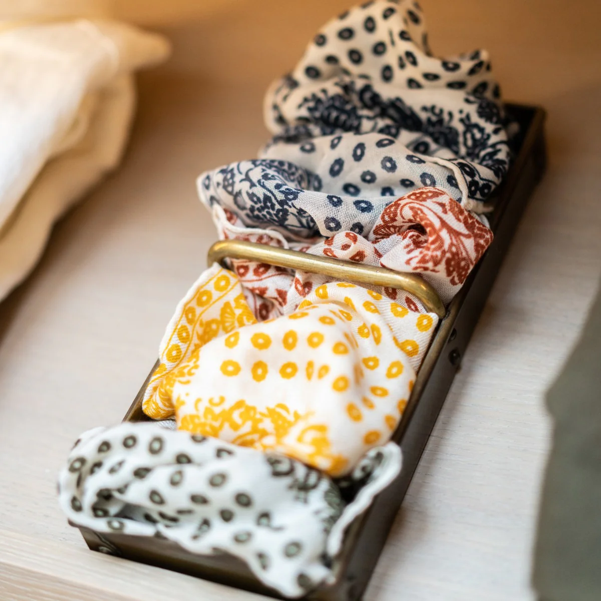 Cashmere And Silk Geometric Provence Neckerchief In Gold - Image 3
