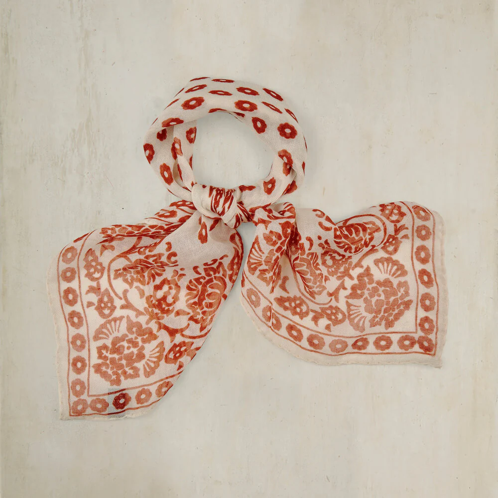 Cashmere And Silk Geometric Provence Neckerchief In Rust
