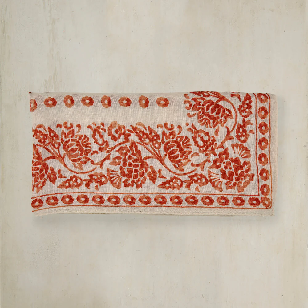 Cashmere And Silk Geometric Provence Neckerchief In Rust - Image 2
