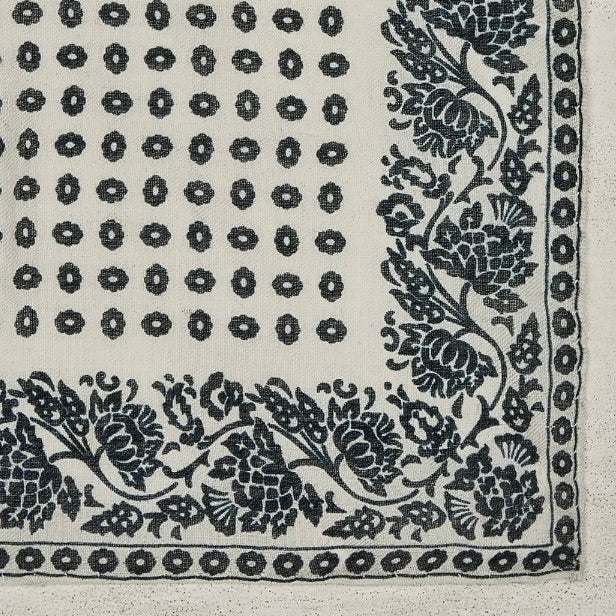 Cashmere And Silk Provence Geometric Pocket Square In Dark Navy - Image 2