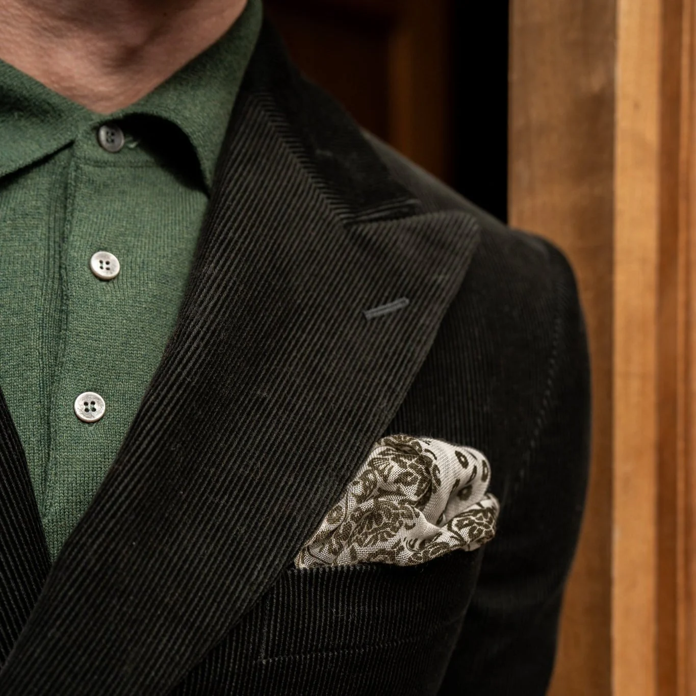 Cashmere and Silk Provence Geometric Pocket Square In Khaki - Image 2