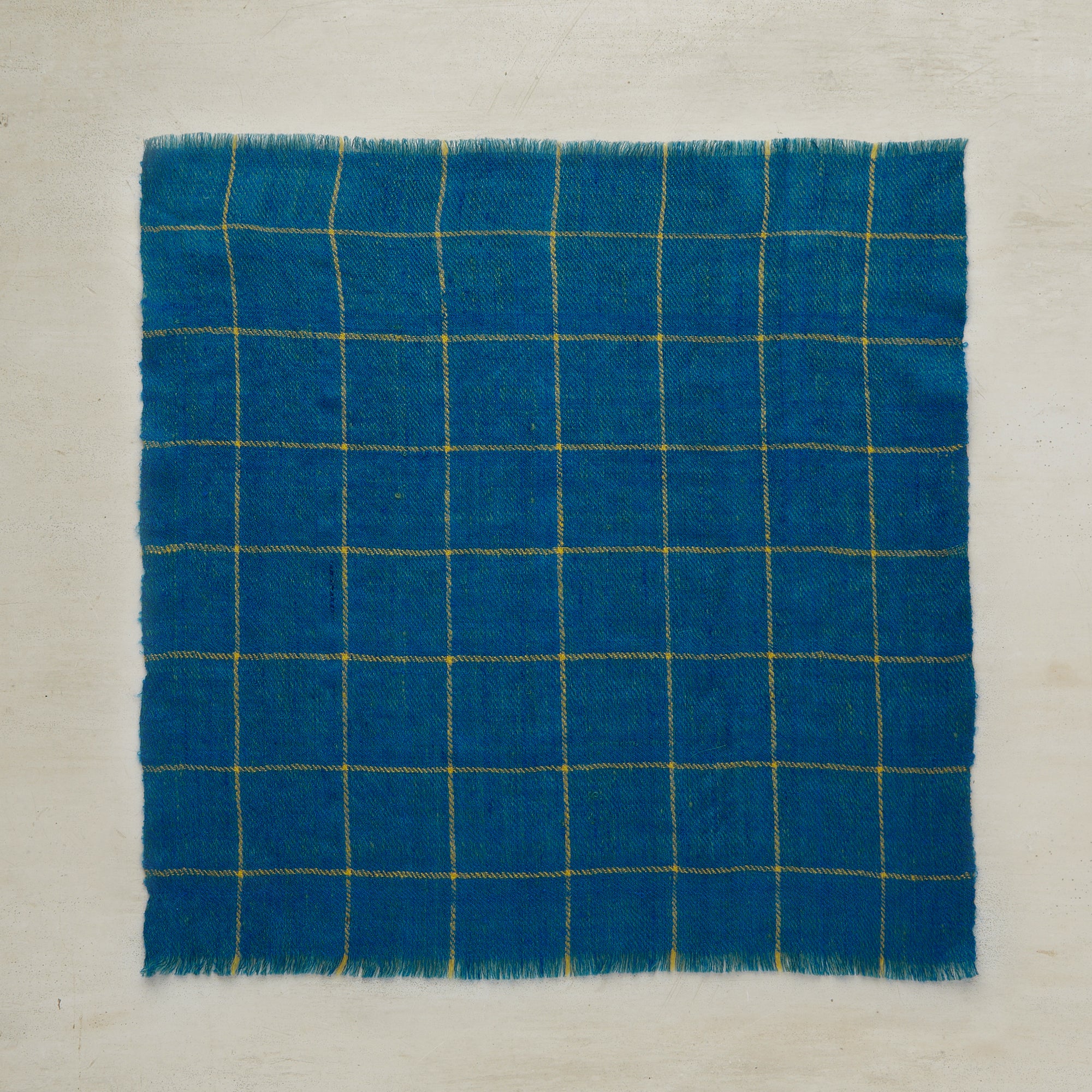 Check Cashmere Pocket Square In Blue And Yellow