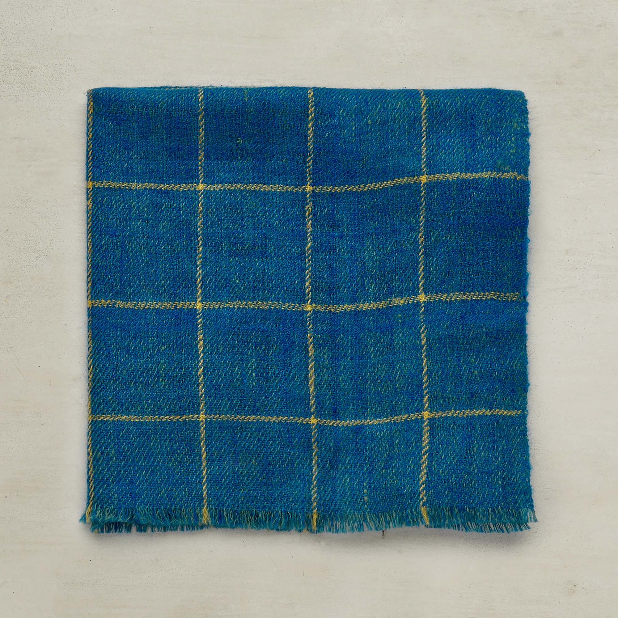 Check Cashmere Pocket Square In Blue And Yellow - Image 2