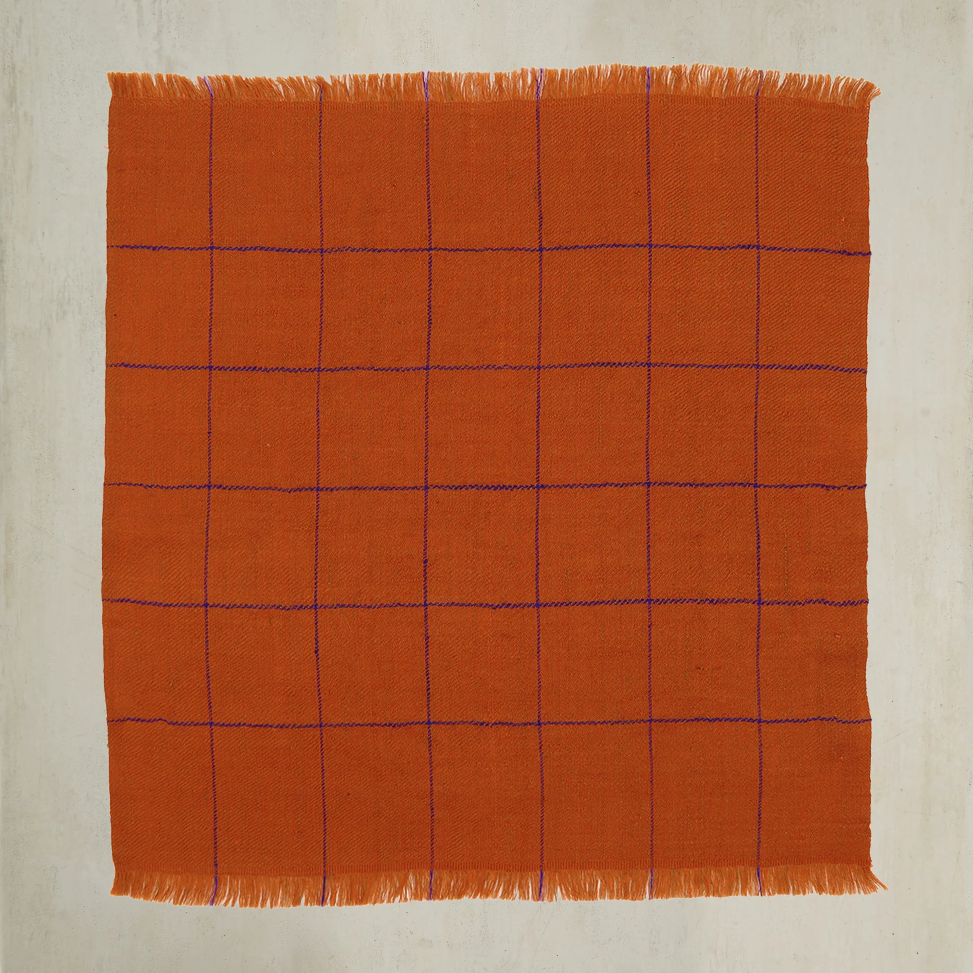 Check Cashmere Pocket Square in Rust and Blue