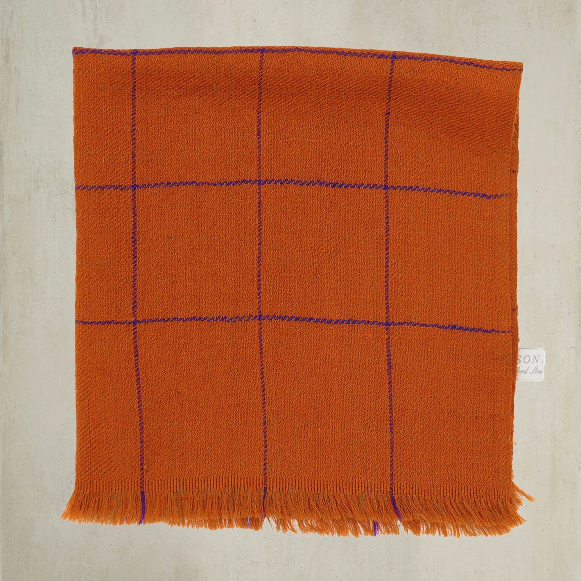 Check Cashmere Pocket Square in Rust and Blue - Image 2