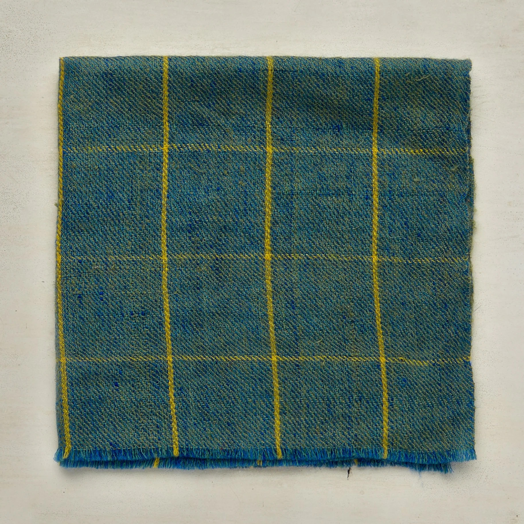 Check Cashmere Pocket Square In Teal And Yellow - Image 2