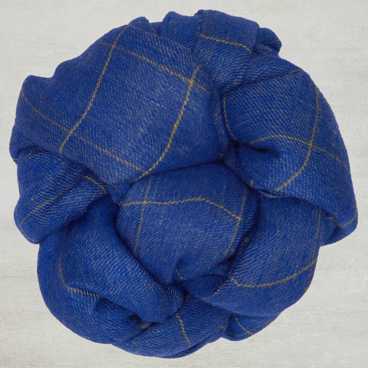 Windowpane Check Cashmere Scarf In Blue And Yellow