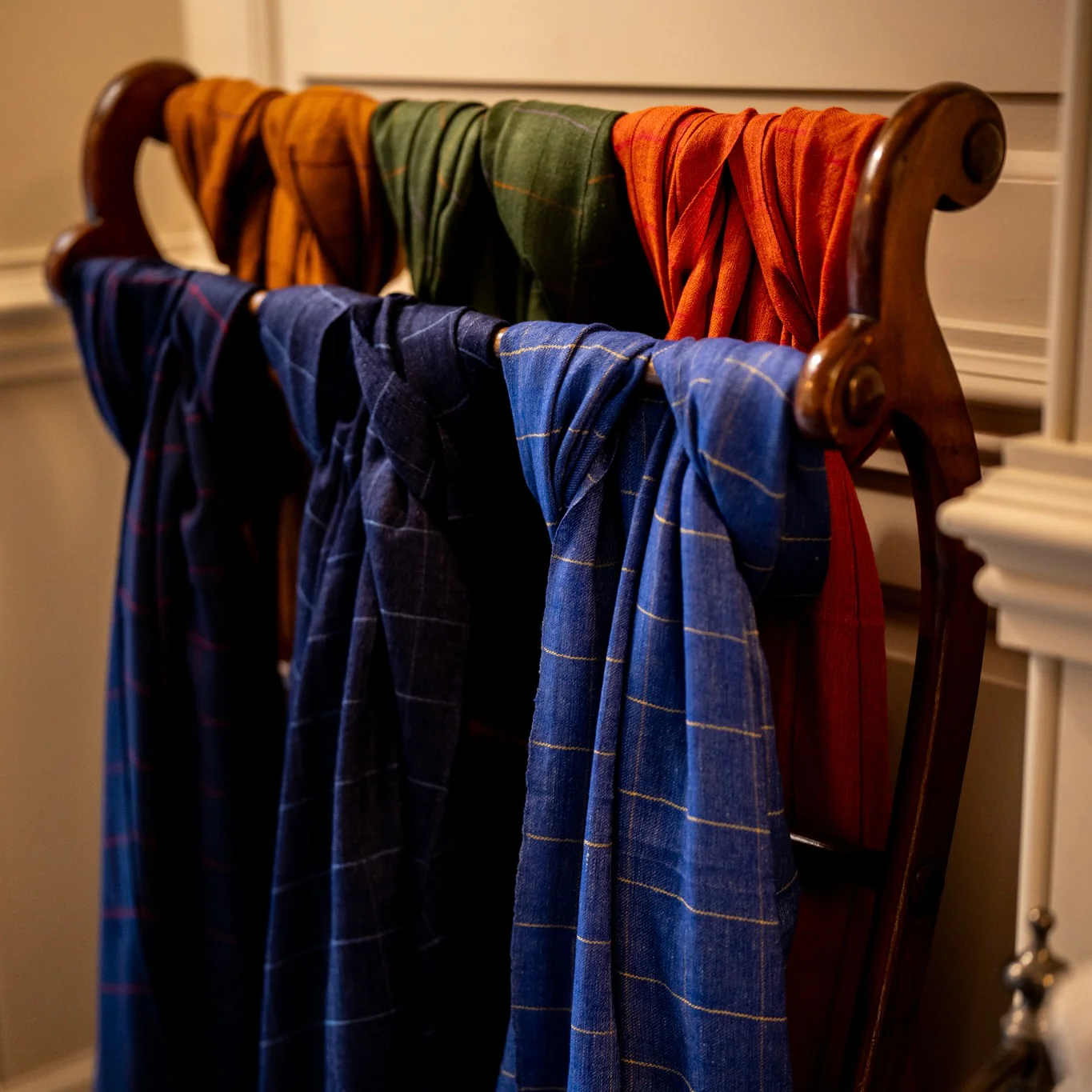 Windowpane Check Cashmere Scarf In Blue And Yellow - Image 3