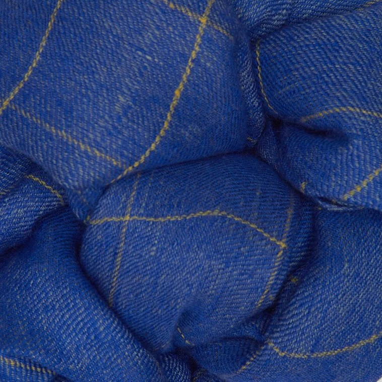 Windowpane Check Cashmere Scarf In Blue And Yellow - Image 4
