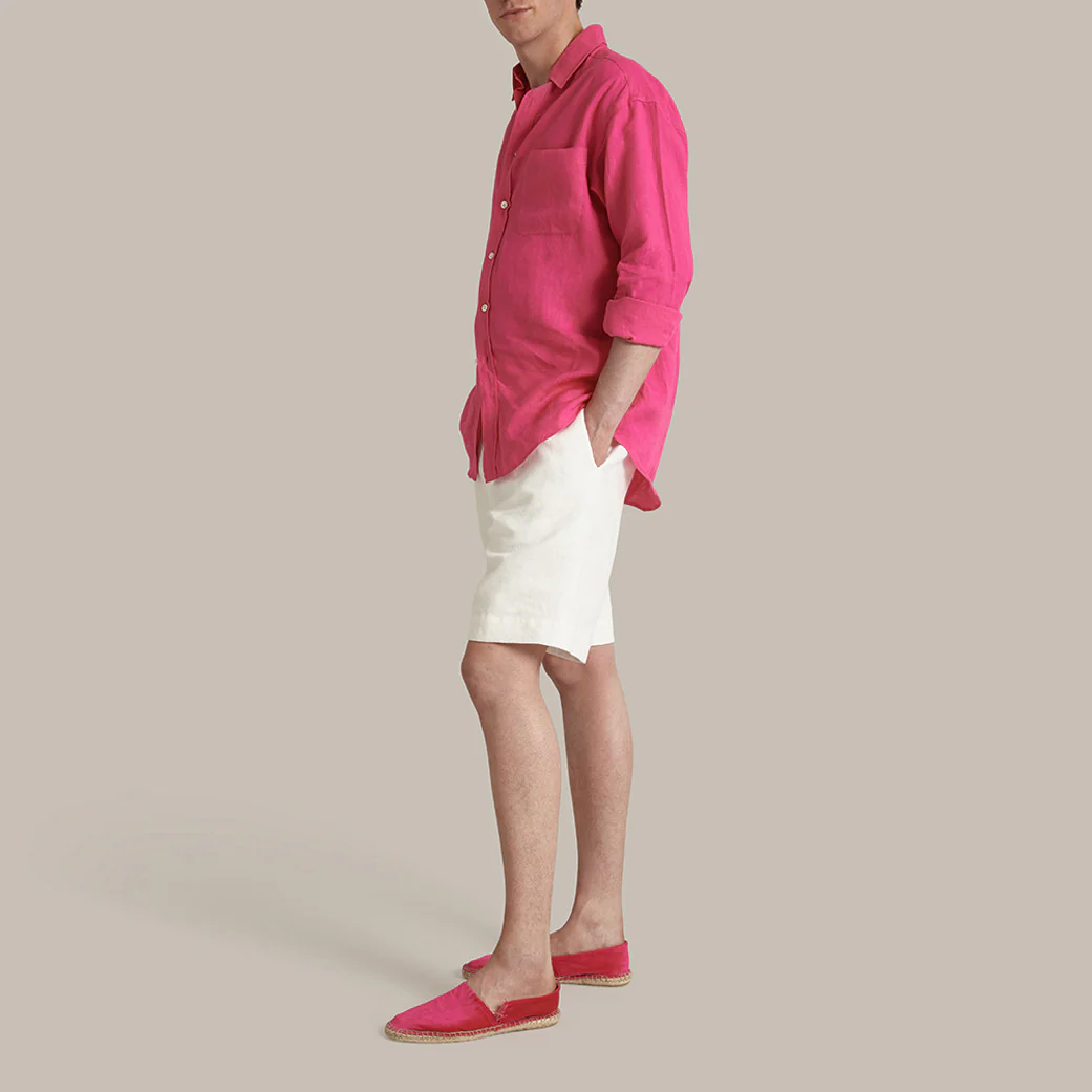 Classic Fit Linen Shirt In Fuchsia - Image 3