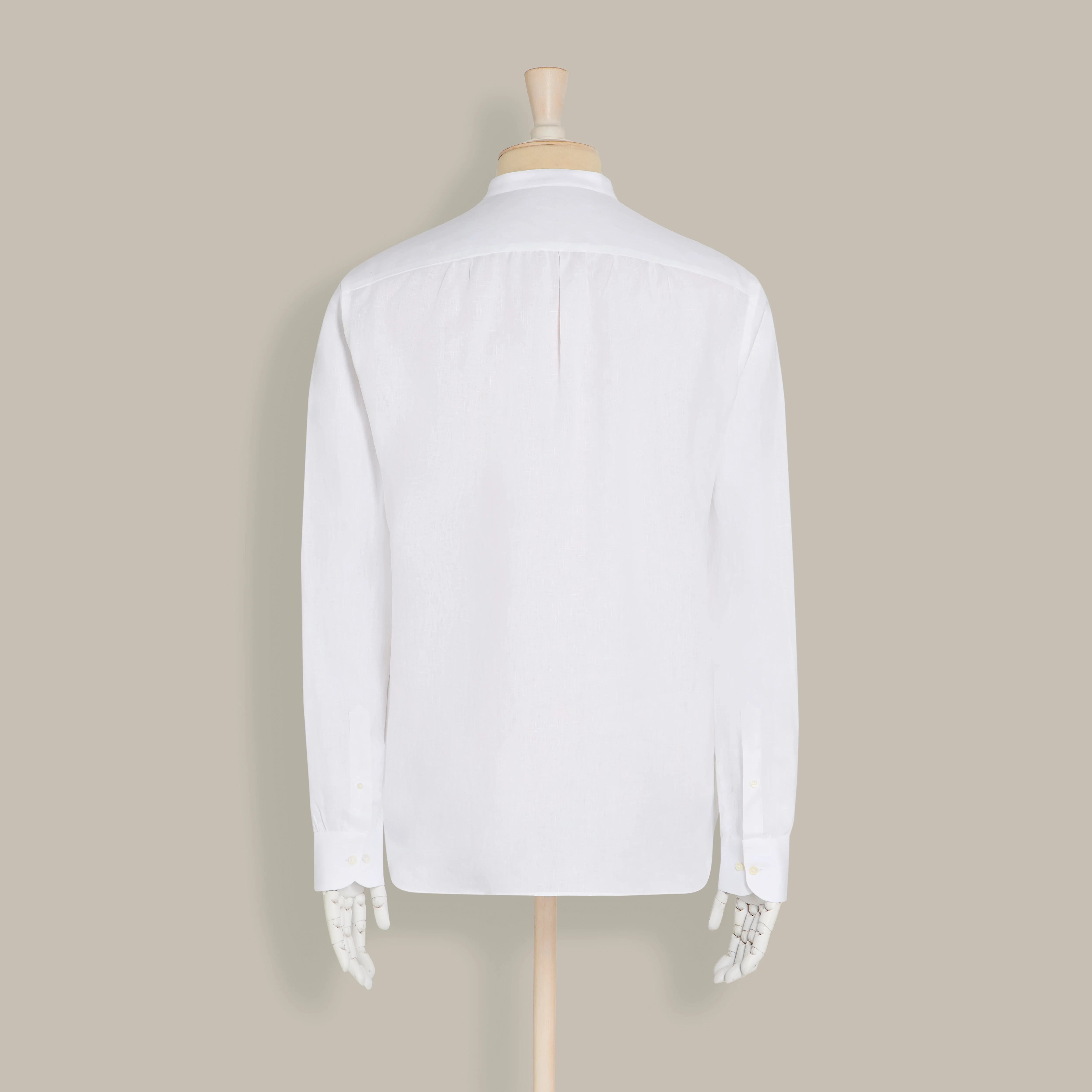 Collarless Linen Shirt with Button Front in White - Image 3