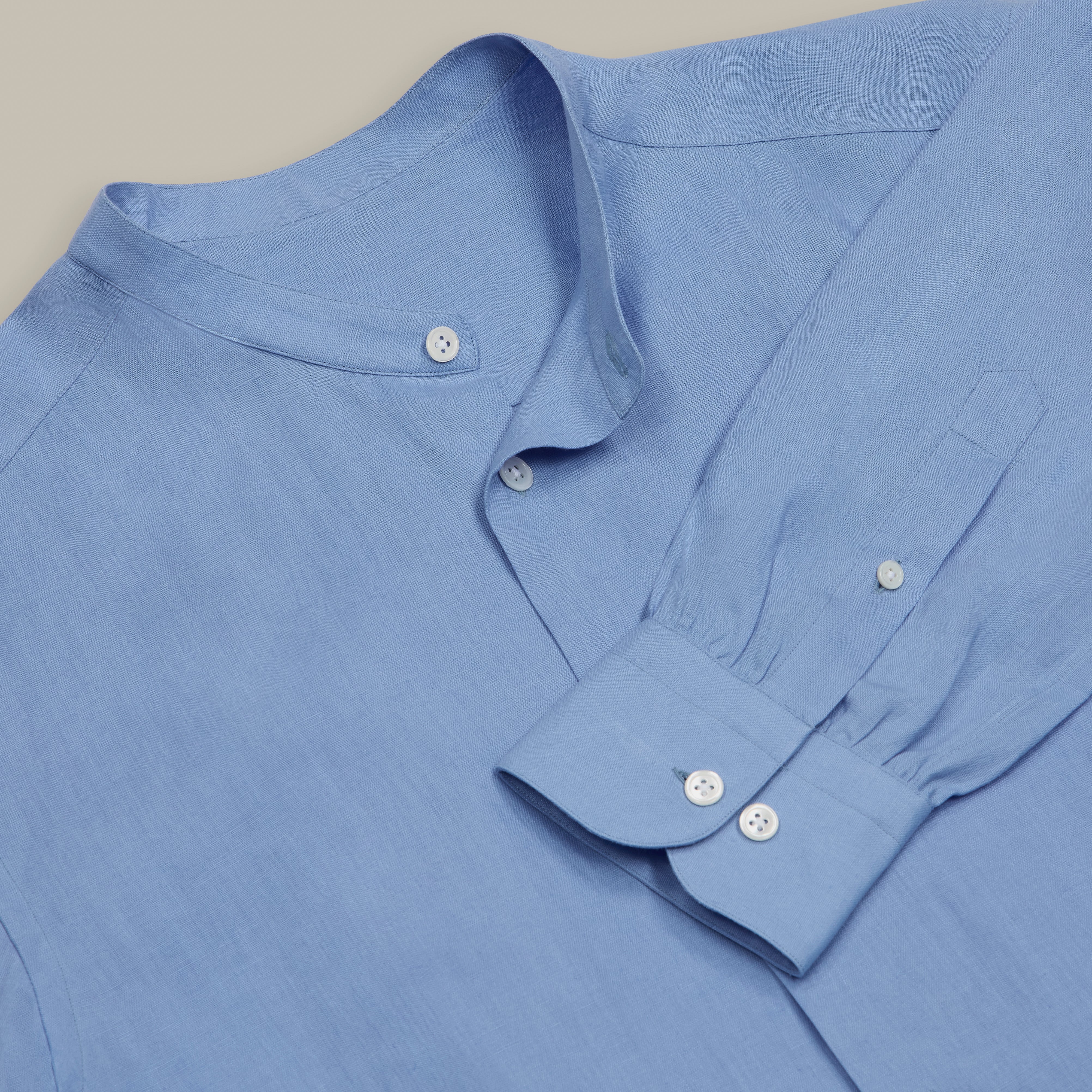 Collarless Linen Shirt with Button Front in Lagoon - Image 2