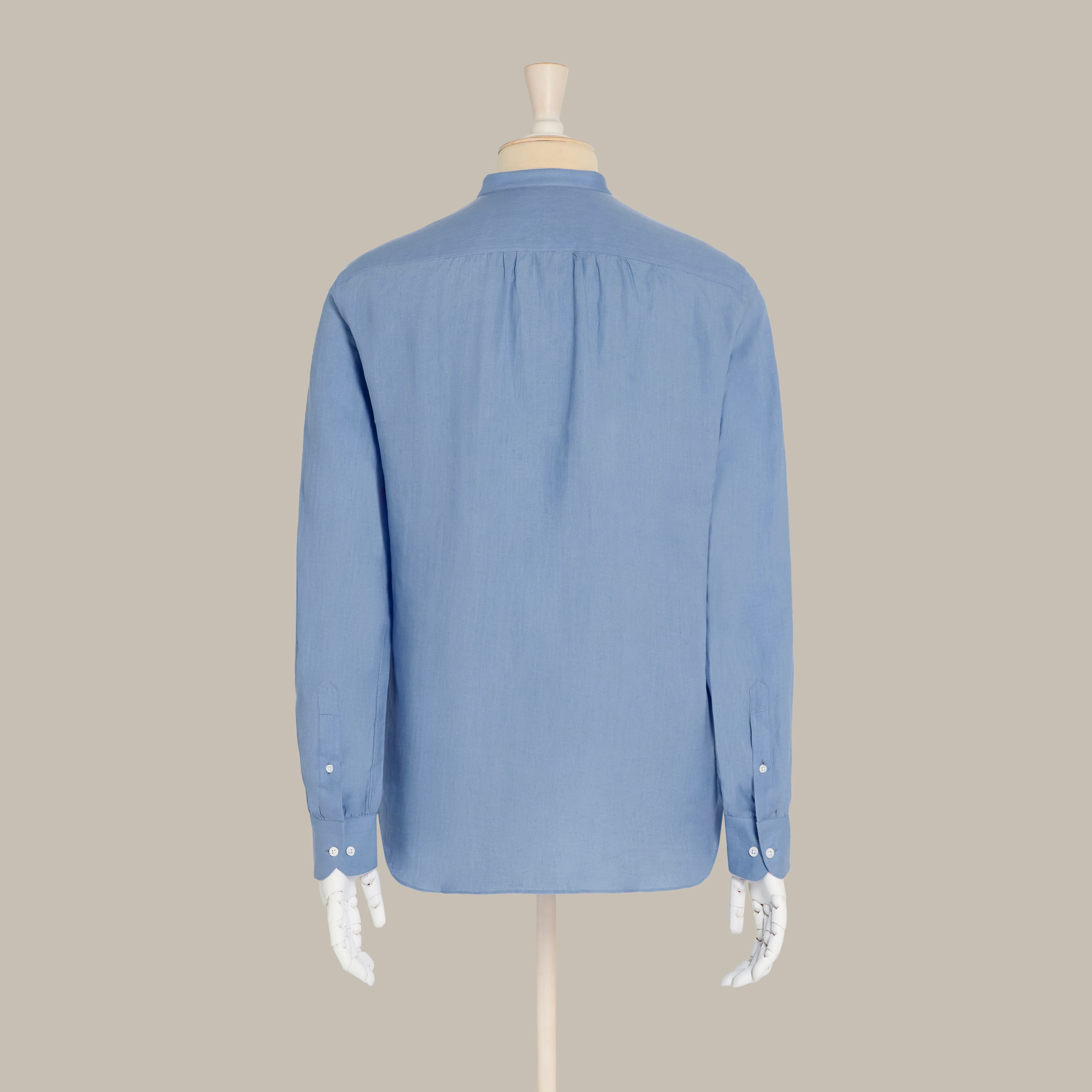 Collarless Linen Shirt with Button Front in Lagoon - Image 3
