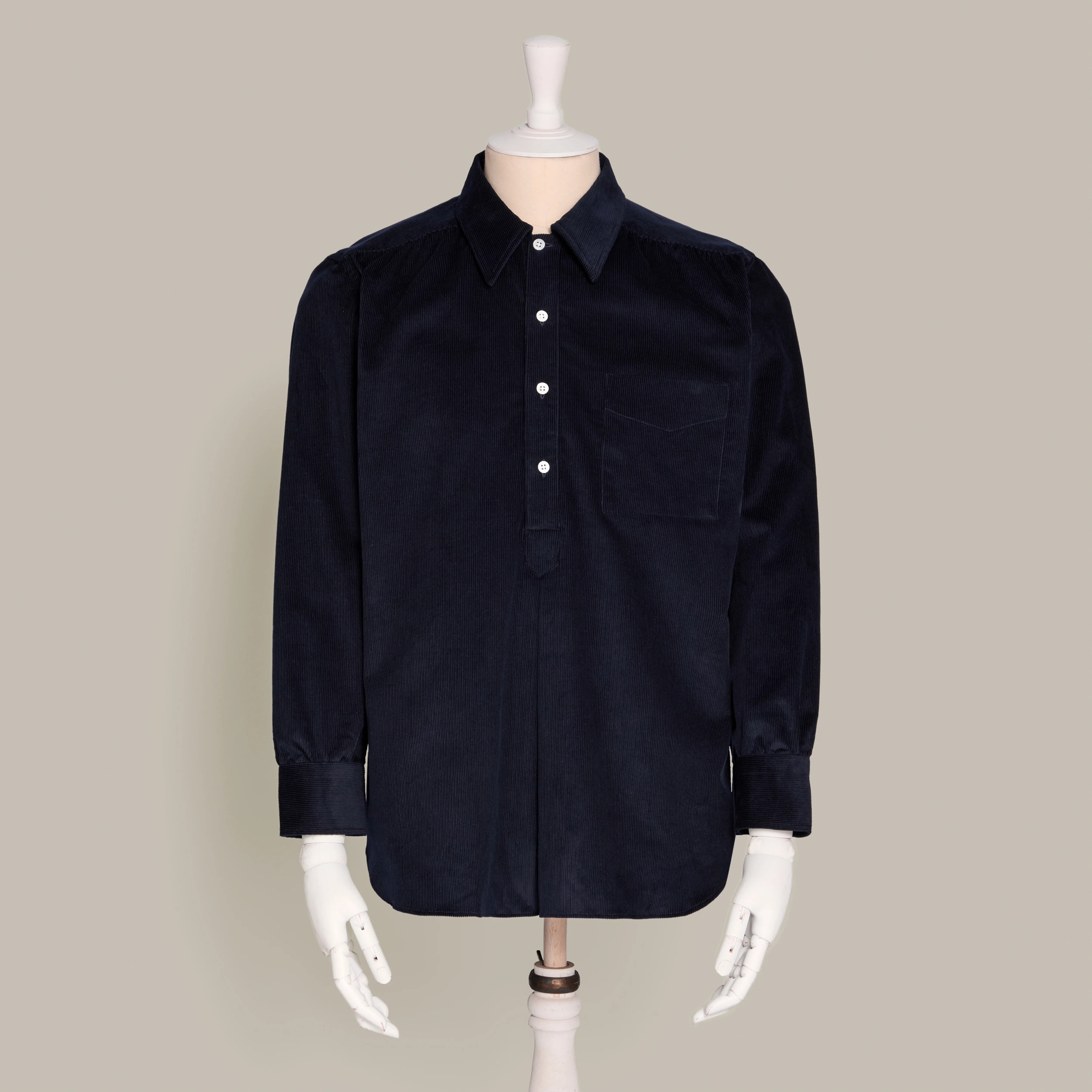 Corduroy Shirt with Inverted Pleat in Dark Navy