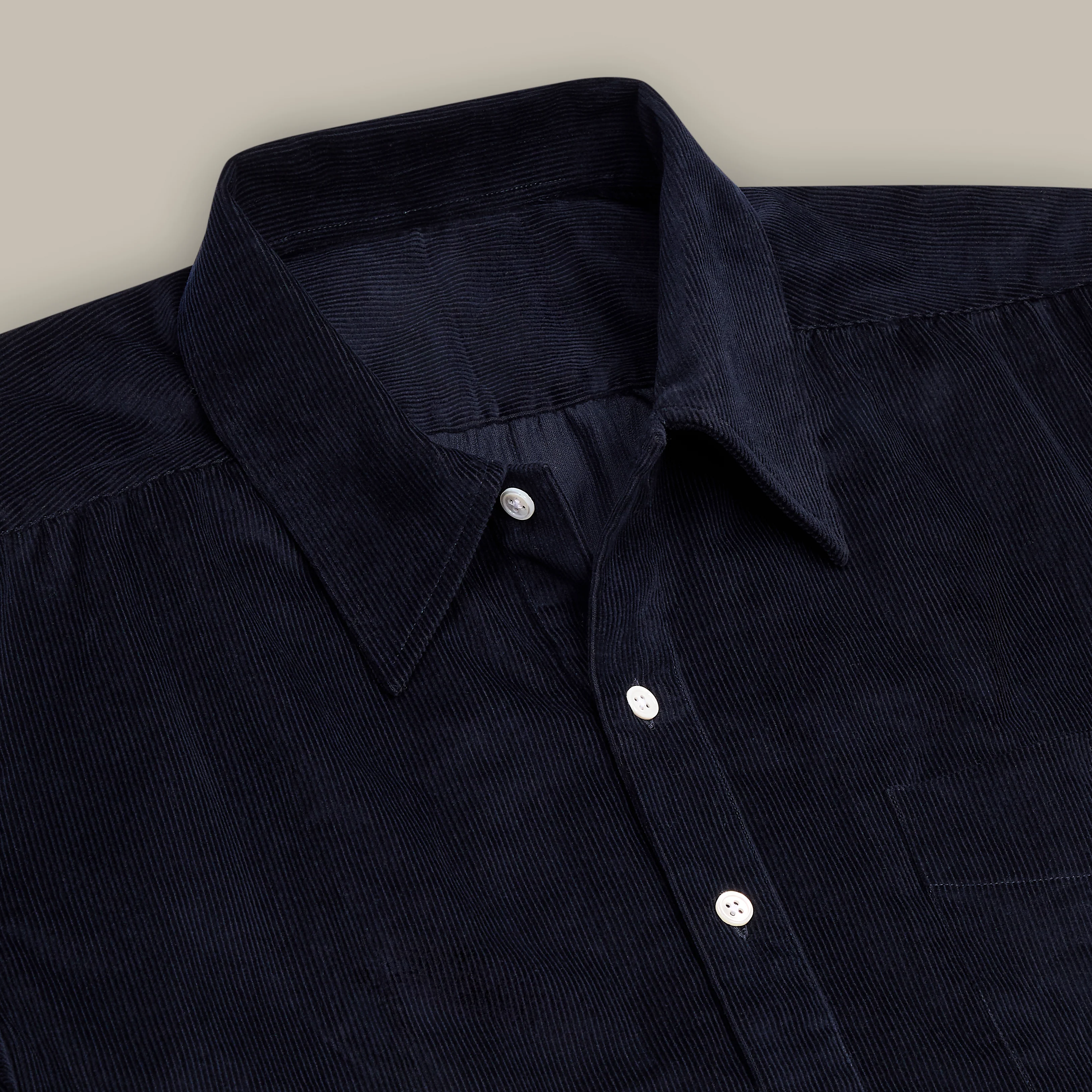 Corduroy Shirt with Inverted Pleat in Dark Navy - Image 3