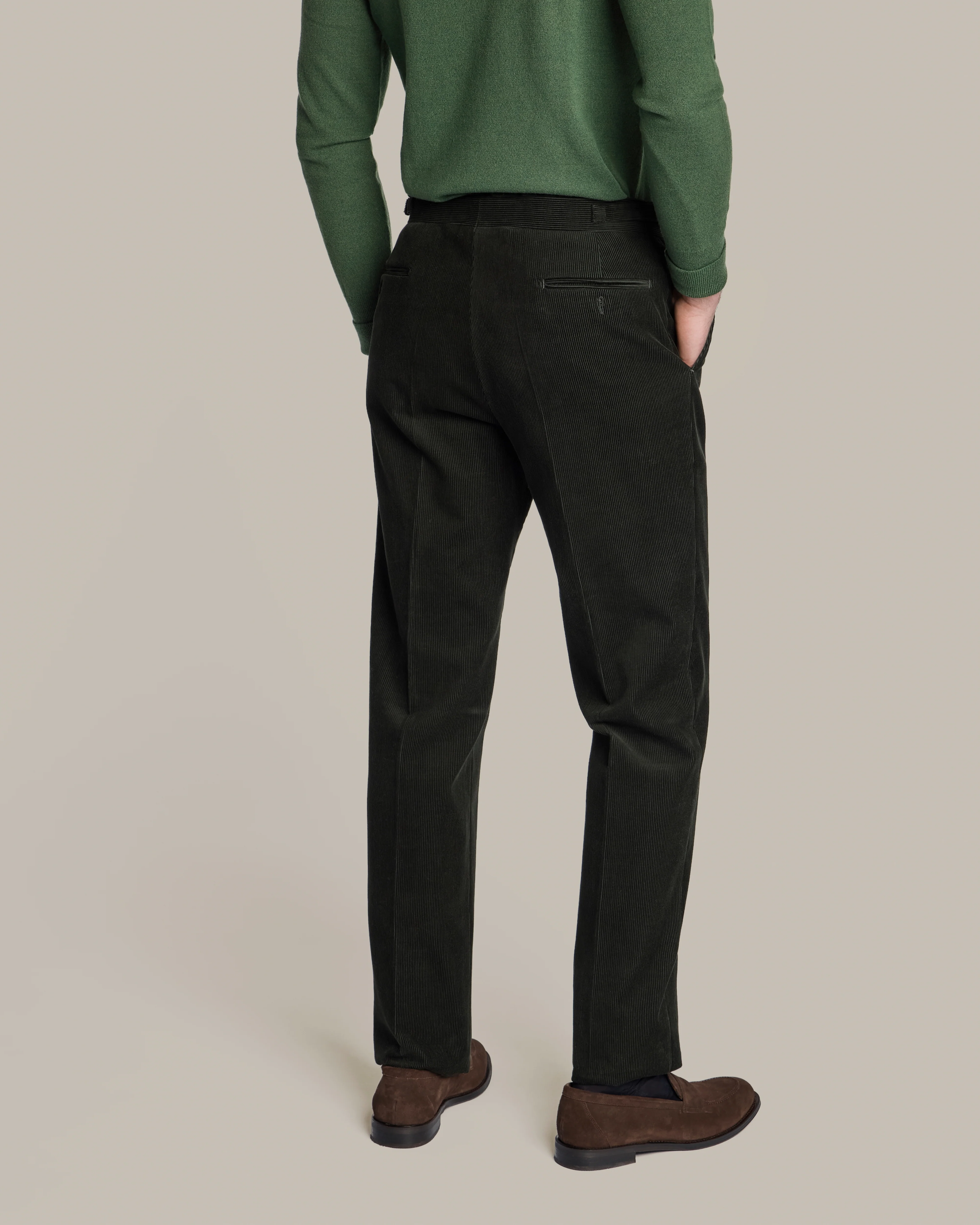 Double Breasted Corduroy Unstructured Suit in Dark Green - Image 7