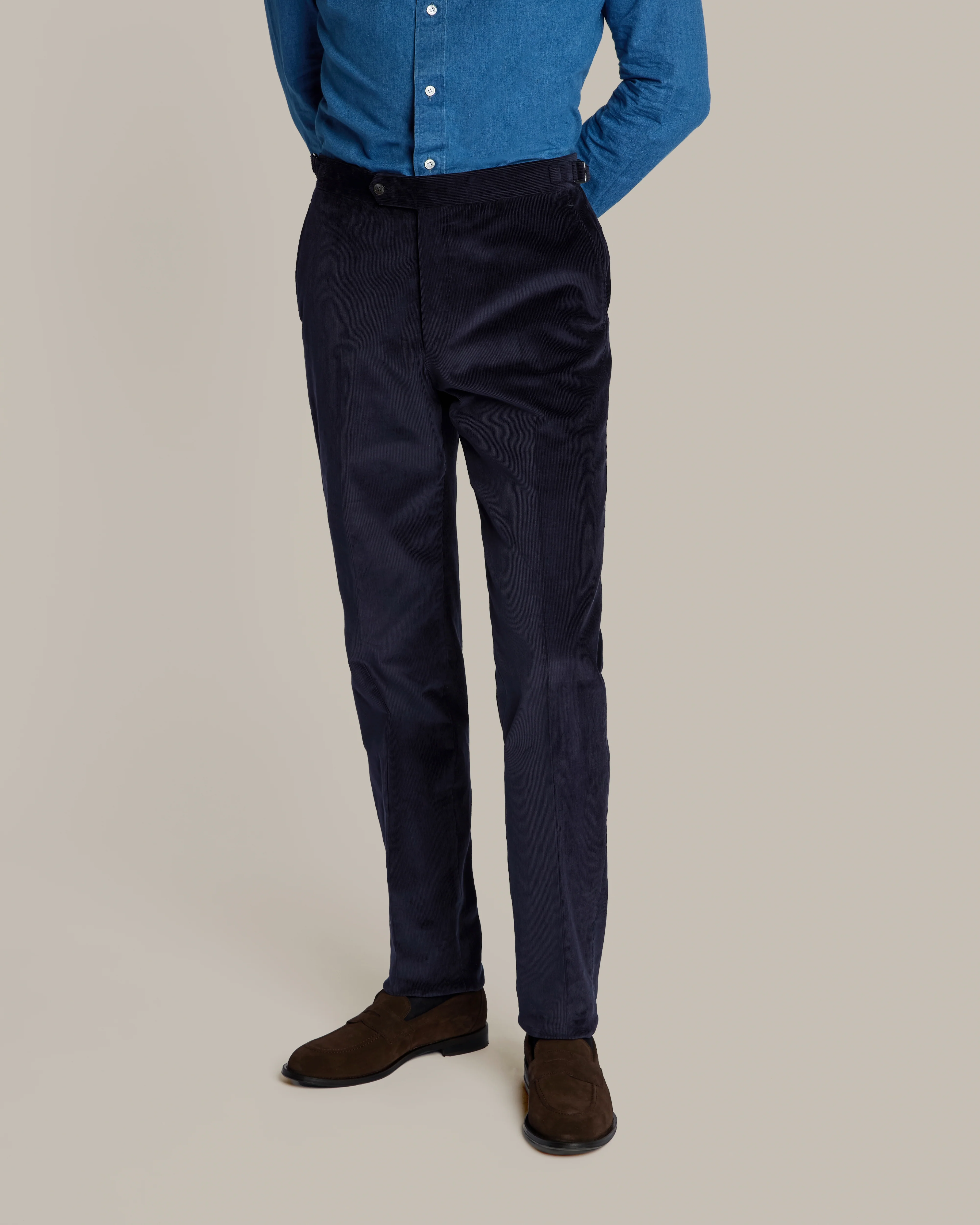 Corduroy Trousers with Side Adjusters in Navy - Image 2