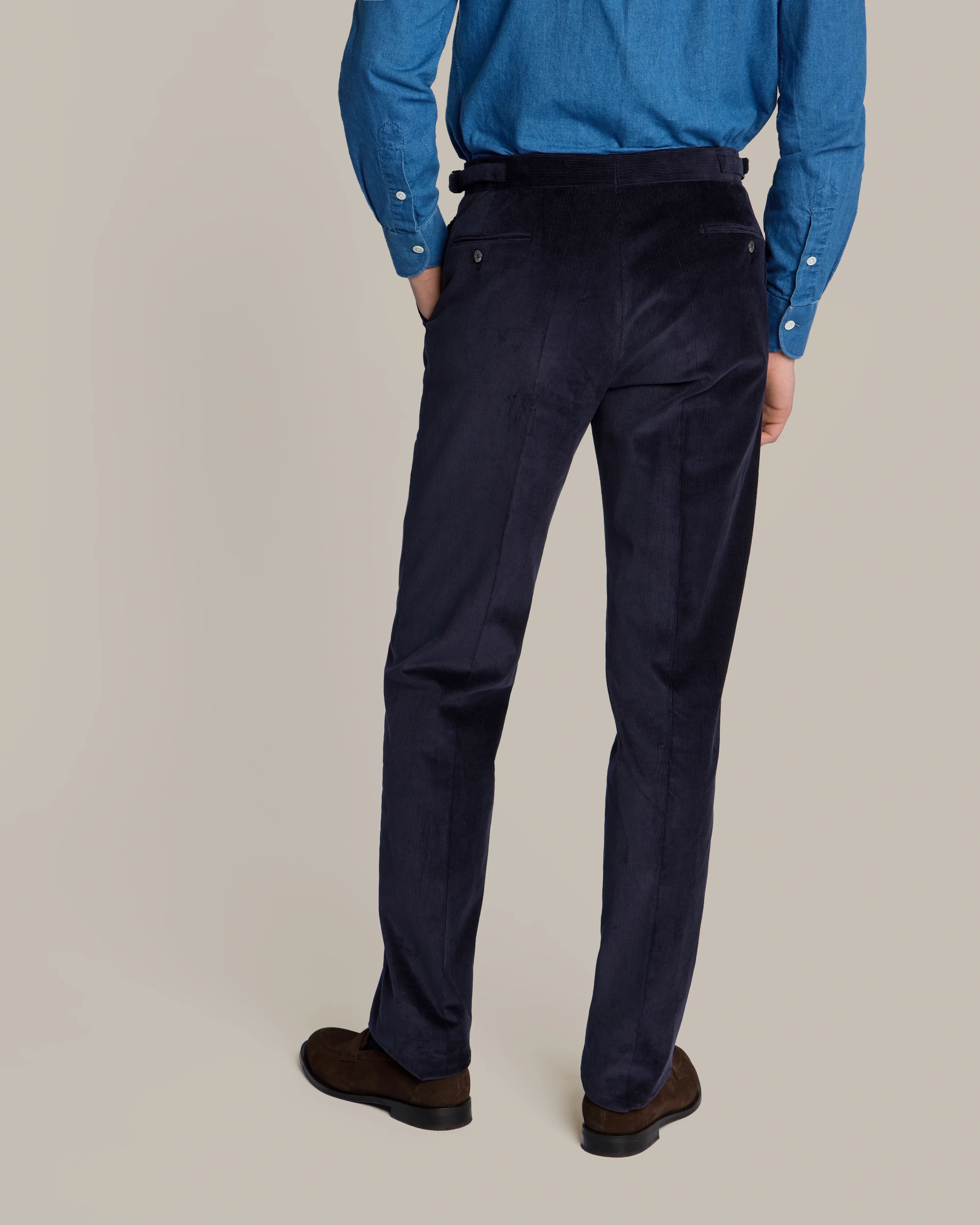 Corduroy Trousers with Side Adjusters in Navy - Image 3