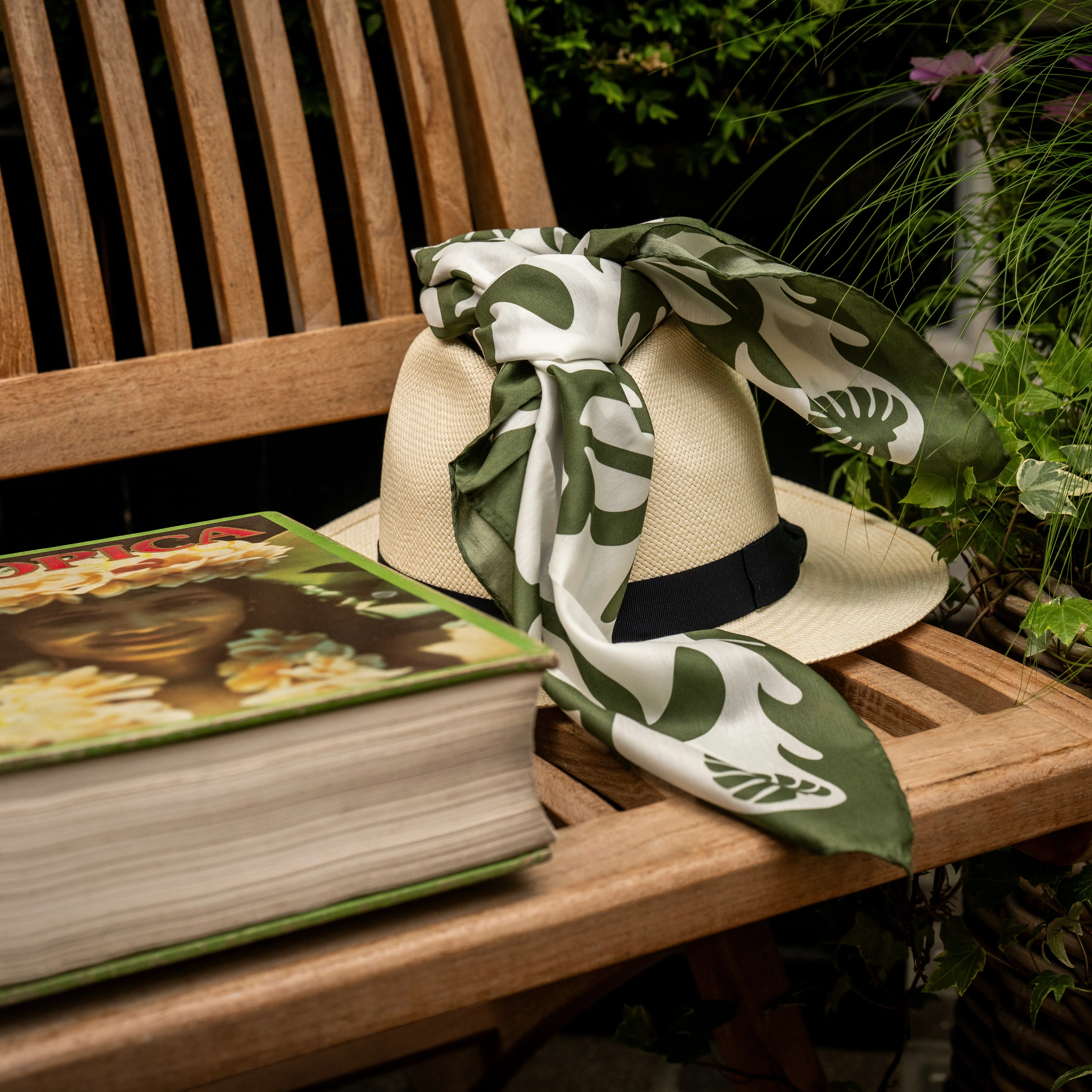 Cotton and Silk Turtle Print Neckerchief in Green - Image 2