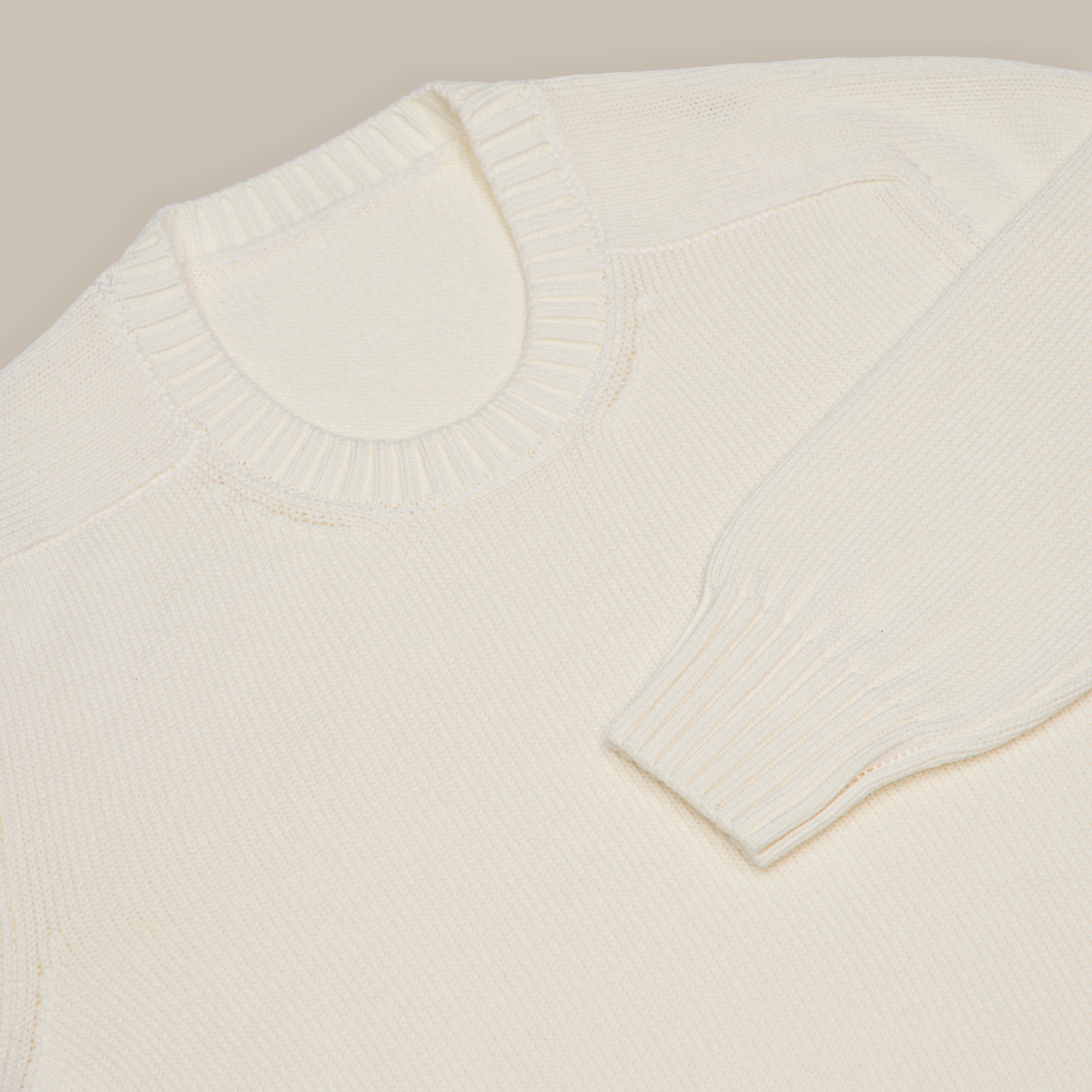 Cotton Crew Neck Sweater in Cream - Image 2