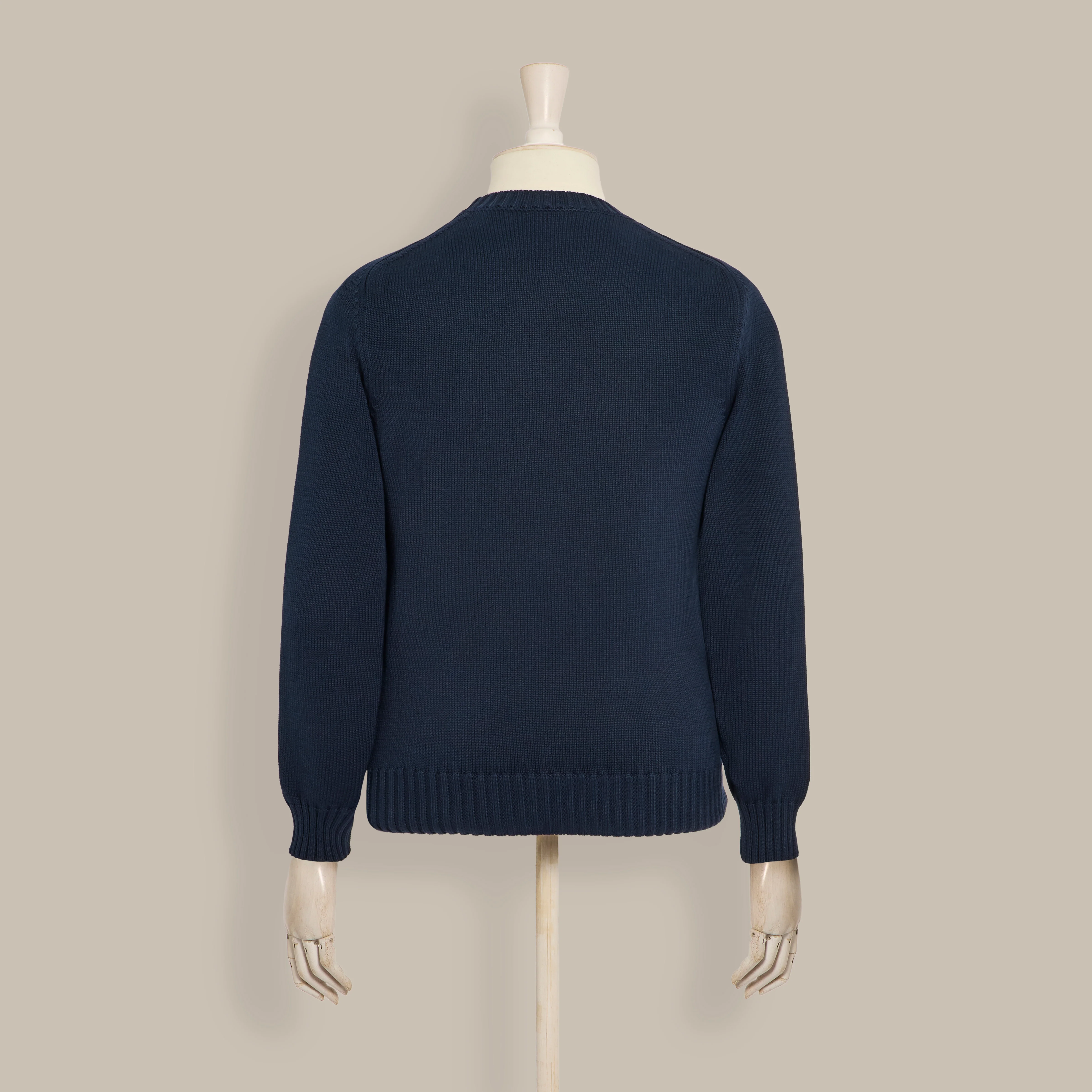 Cotton Crew Neck Sweater in Dark Navy - Image 2