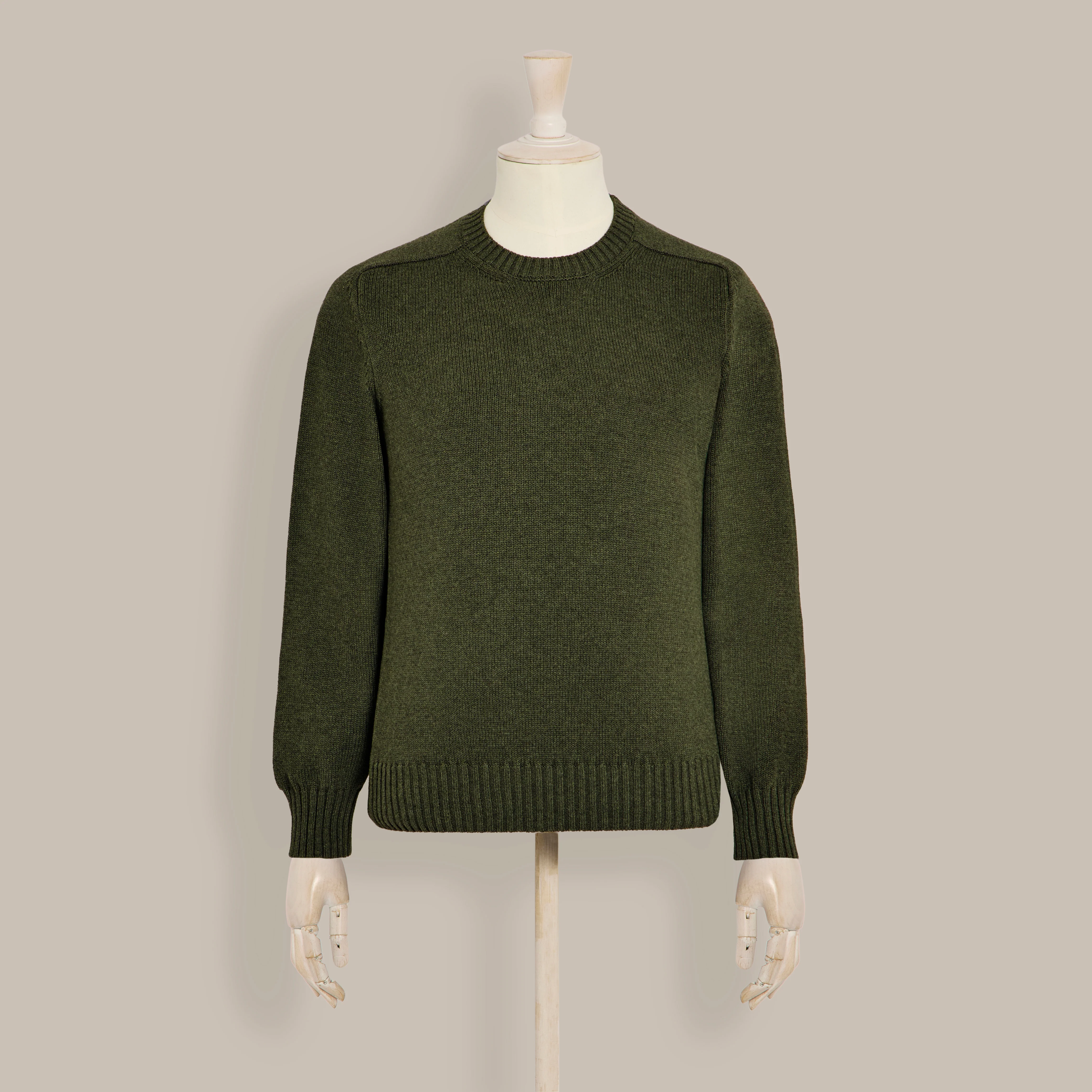 Cotton Crew Neck Sweater in Khaki