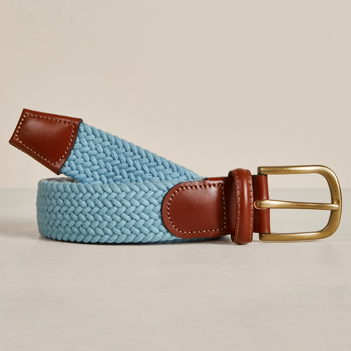 Cotton Elastic Woven Belt In Light Blue