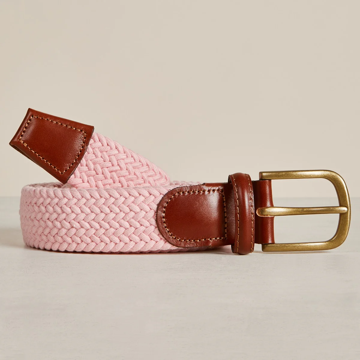 Cotton Elastic Woven Belt In Light Pink