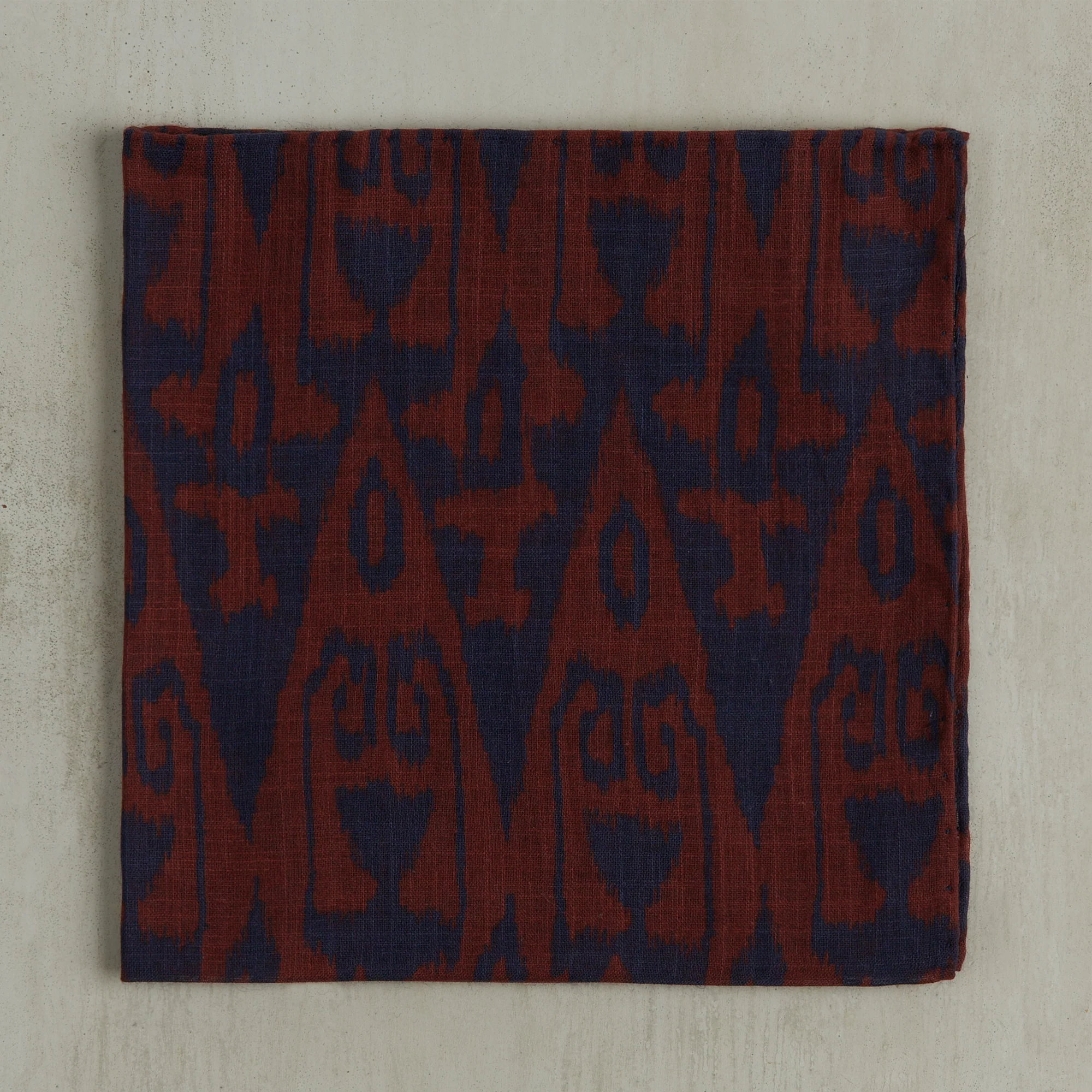 Cotton Ikat Pocket Square in Navy and Red