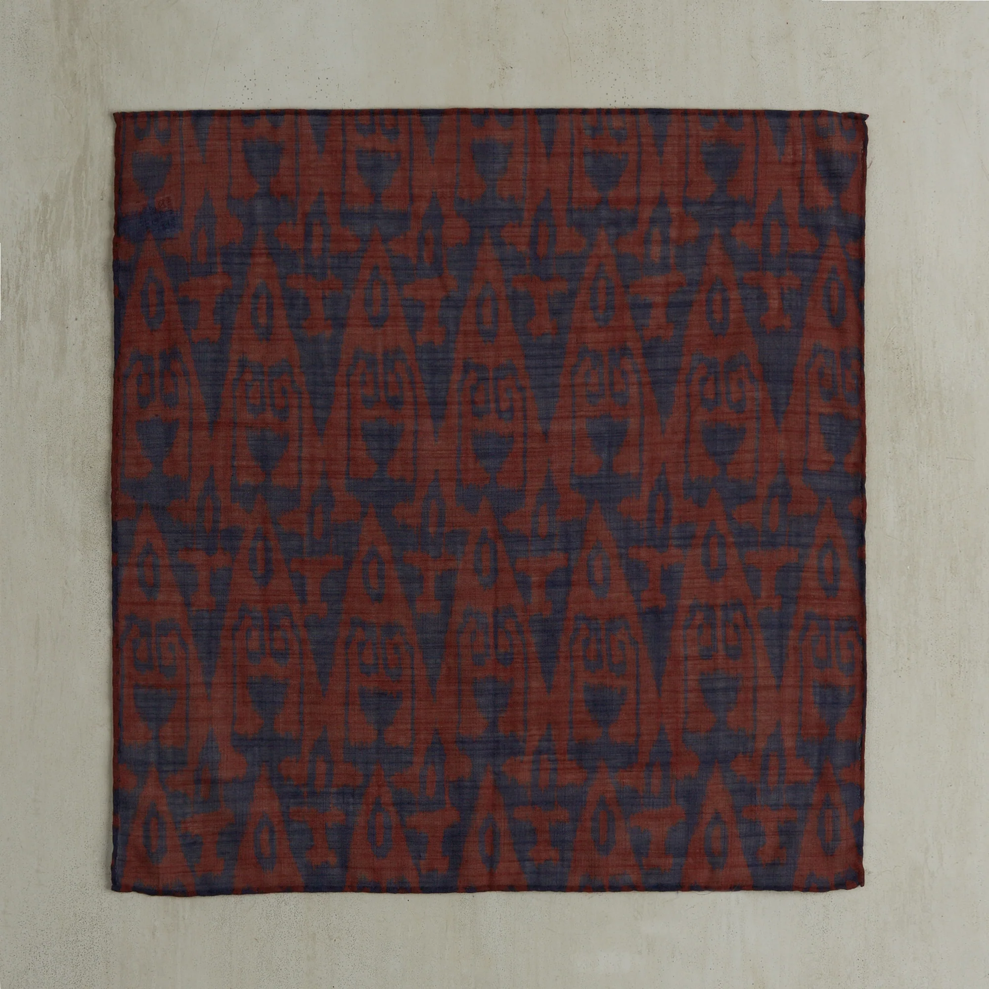Cotton Ikat Pocket Square in Navy and Red - Image 2