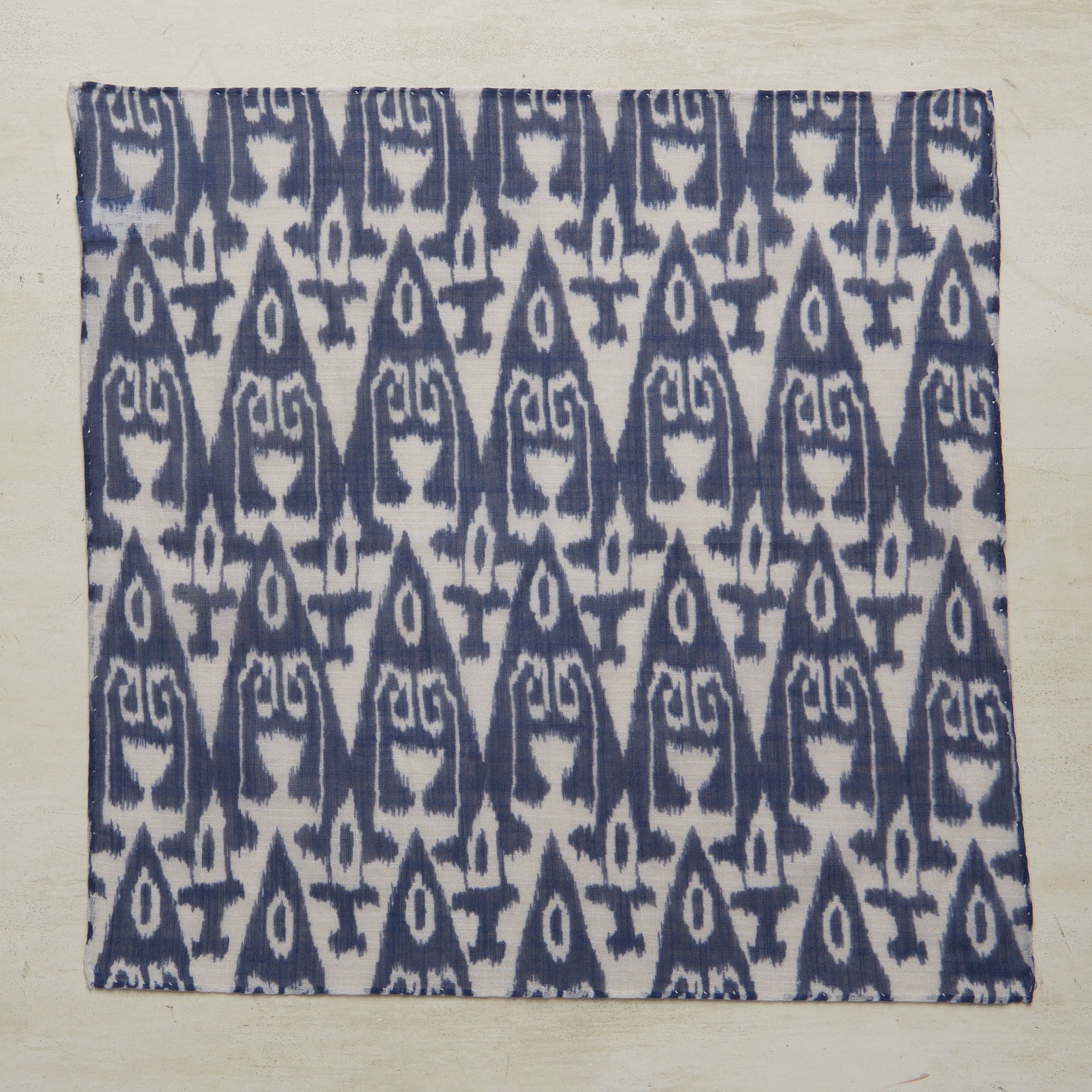 Cotton Ikat Pocket Square in Navy and White