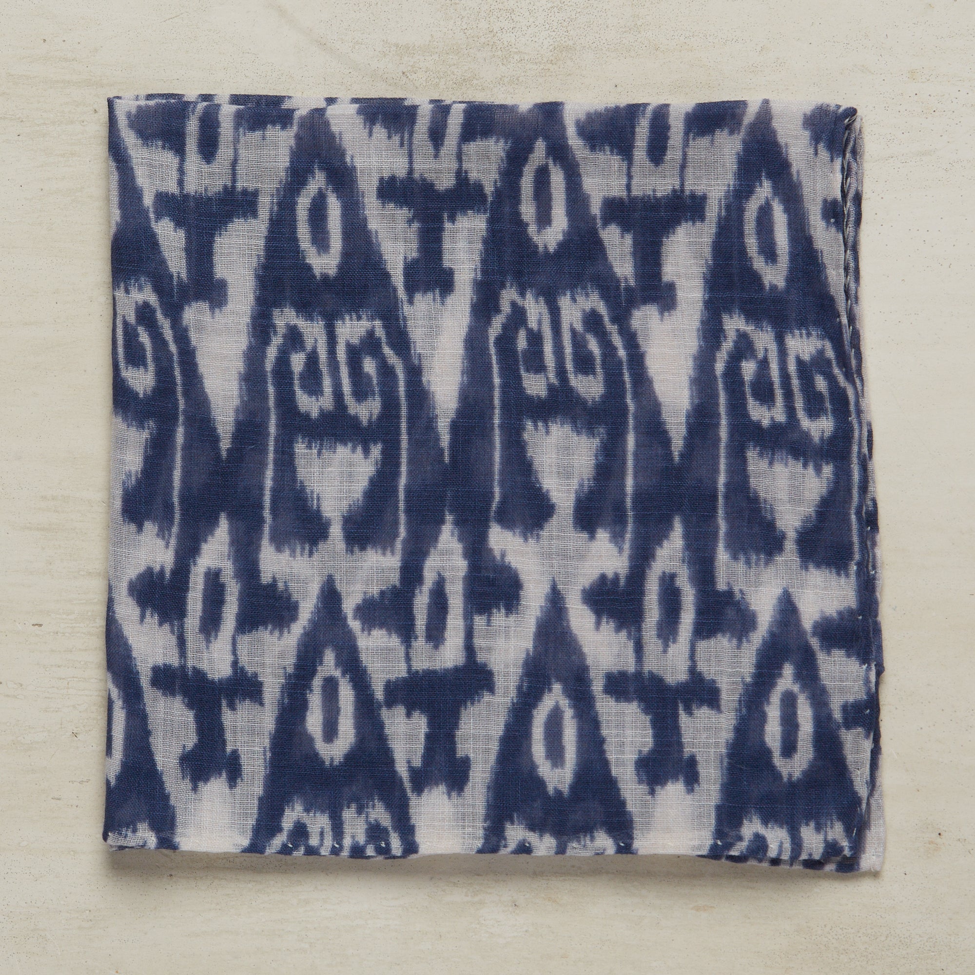 Cotton Ikat Pocket Square in Navy and White - Image 2