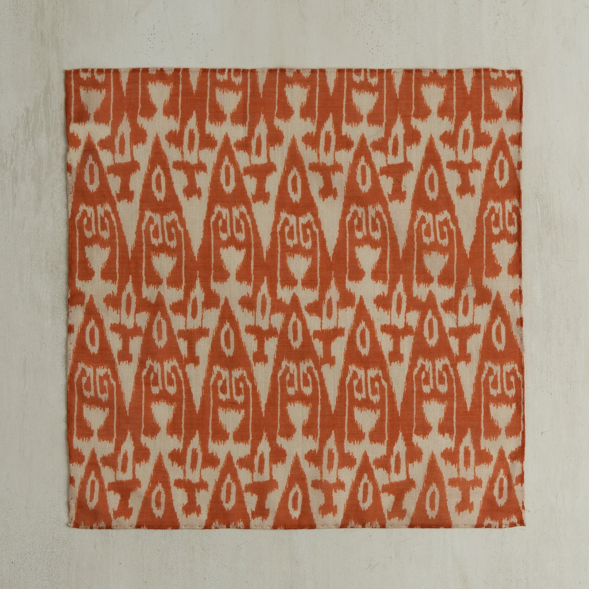 Cotton Ikat Pocket Square in Rust and White - Image 2