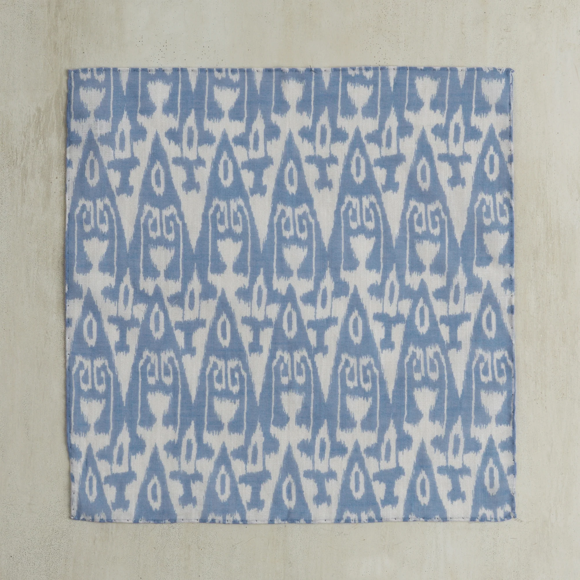 Cotton Ikat Pocket Square in Sky and White