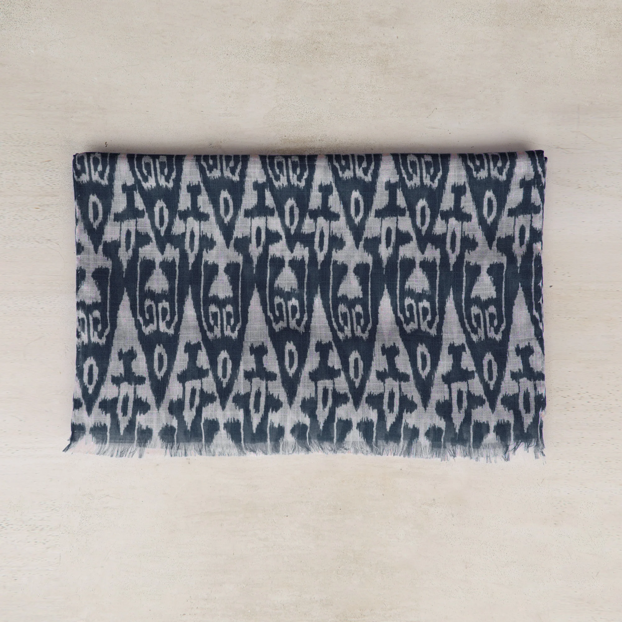 Cotton Ikat Scarf in Navy and White - Image 2