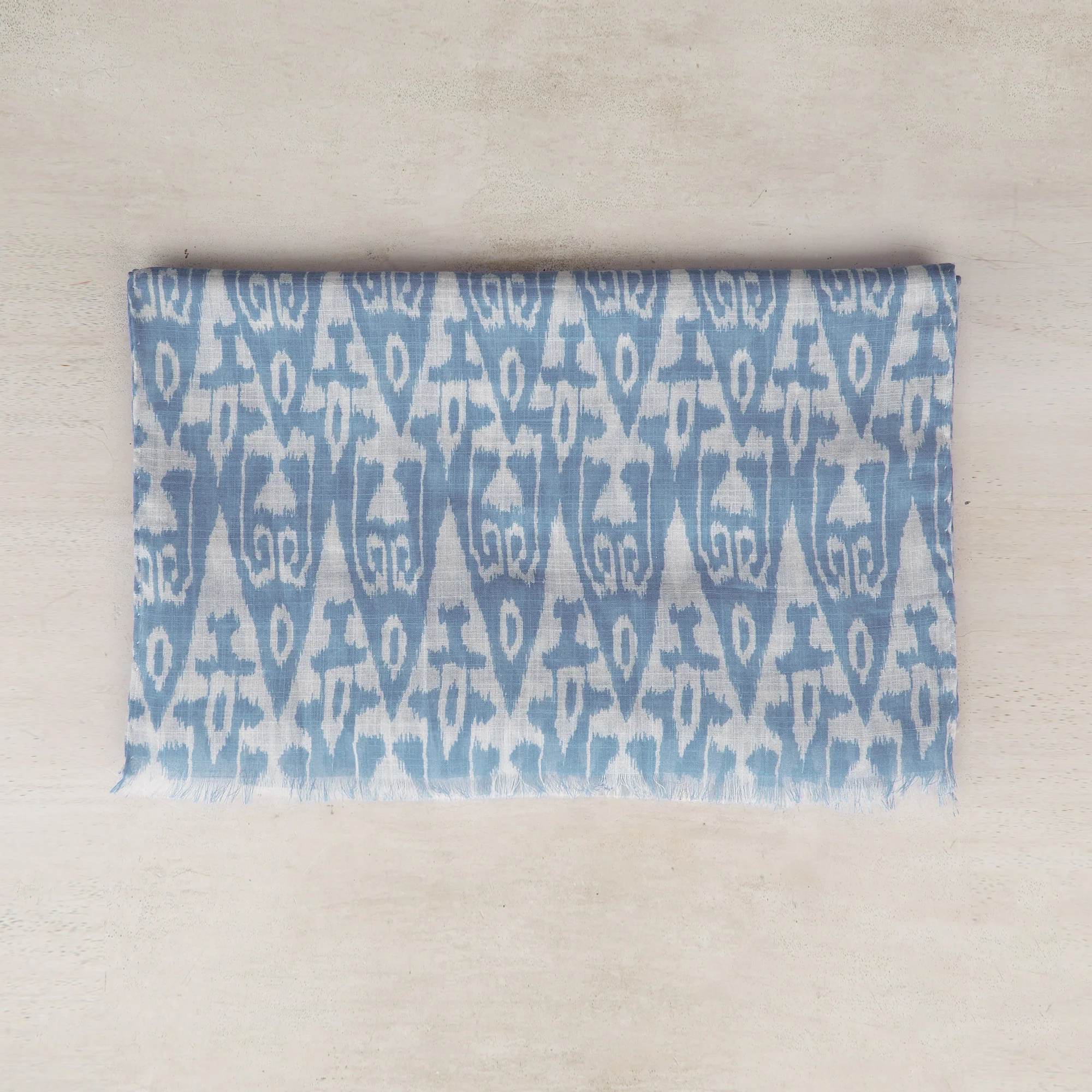 Cotton Ikat Scarf in Sky and White - Image 2