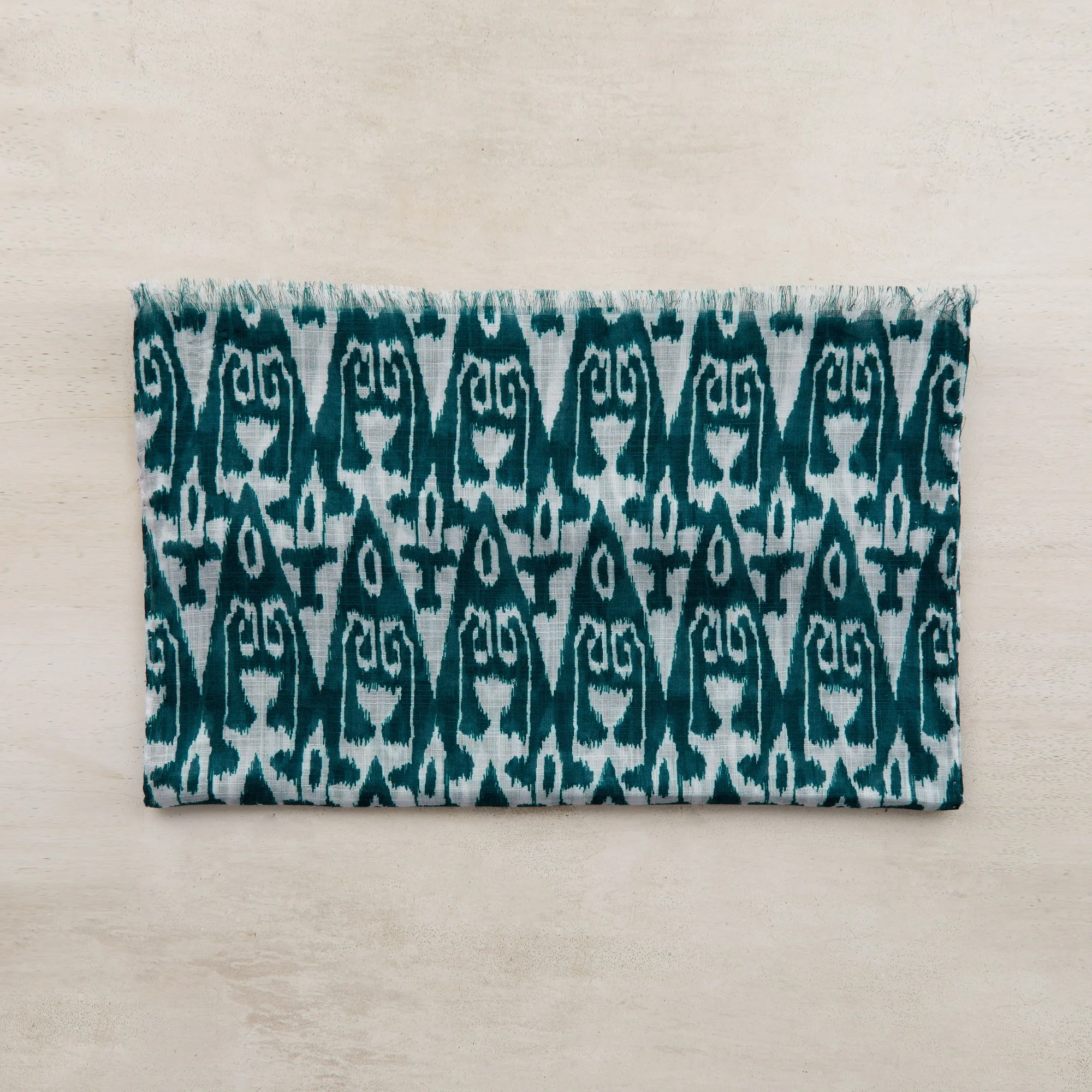 Lightweight Cotton Scarf With Ikat Print In Teal - Image 2