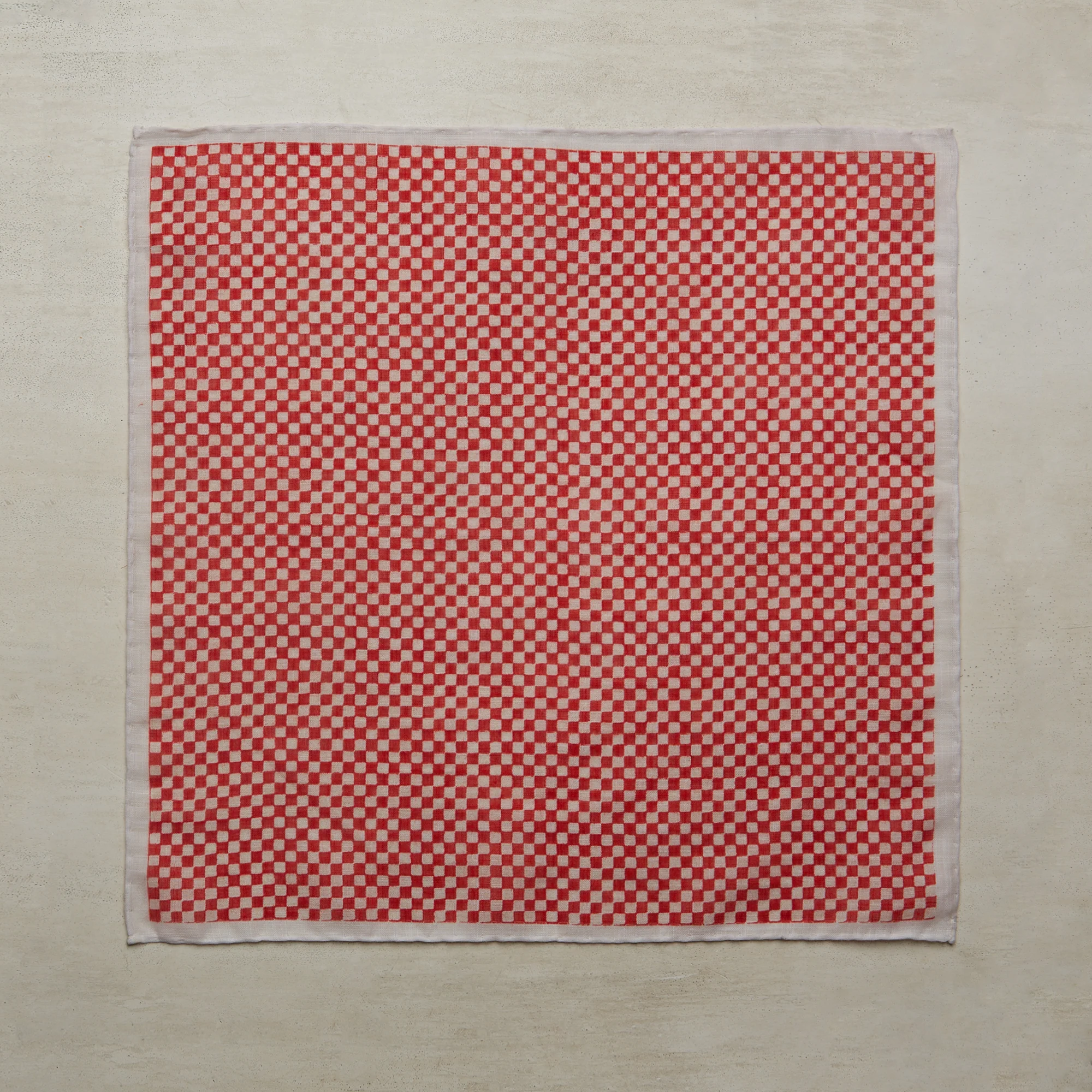 Cotton Pocket Square With Mini-Check In Red
