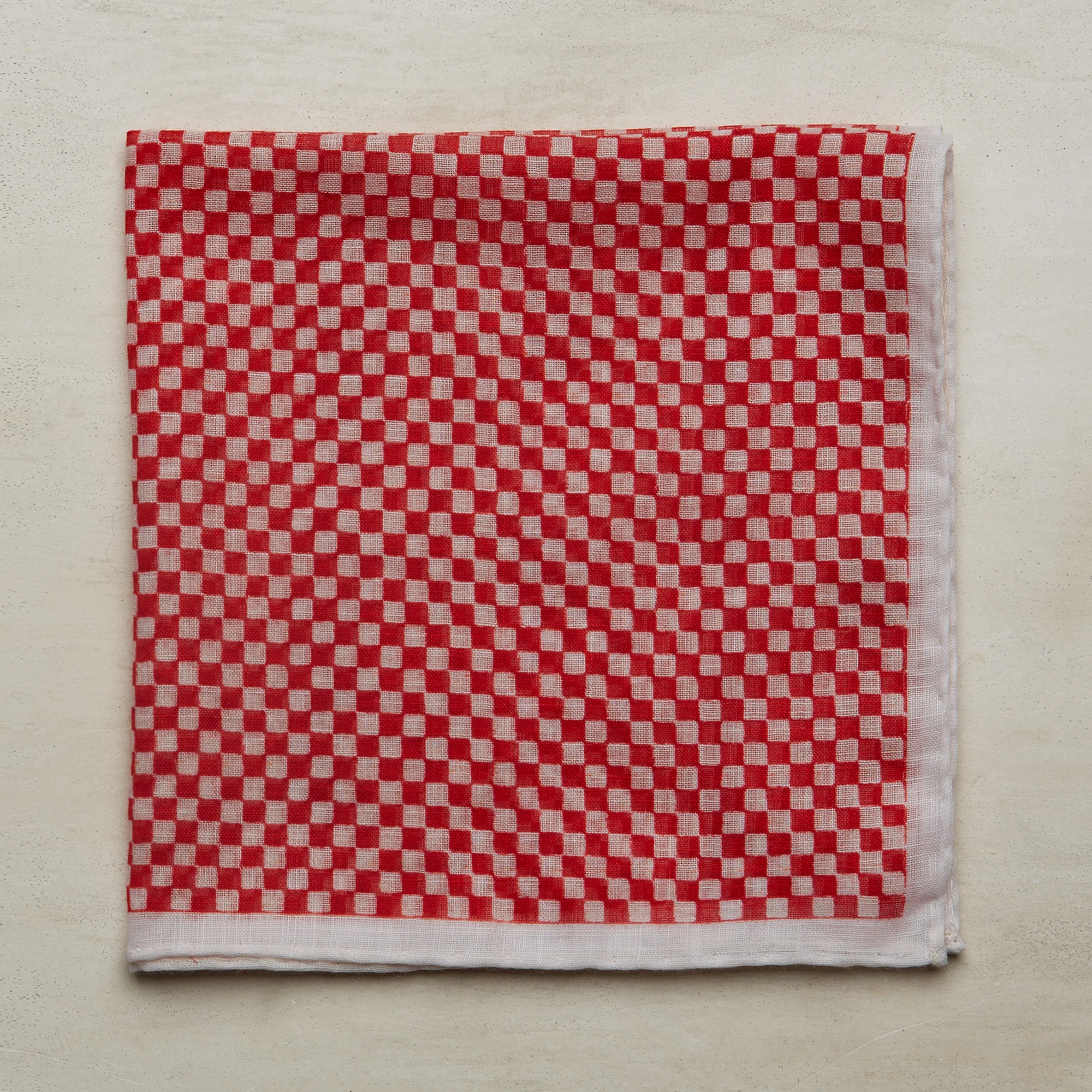 Cotton Pocket Square With Mini-Check In Red - Image 2