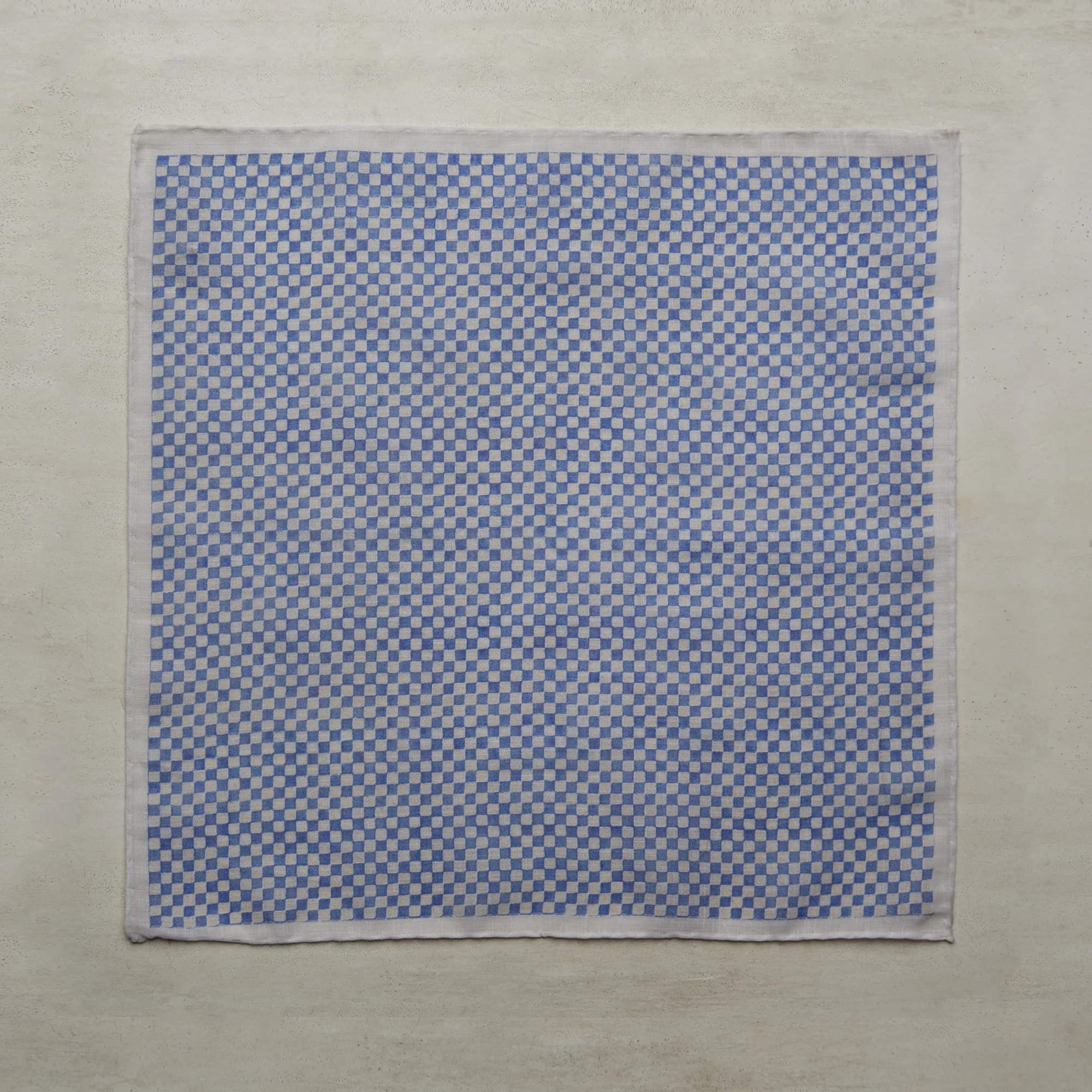 Cotton Pocket Square With Mini-Check In Sky