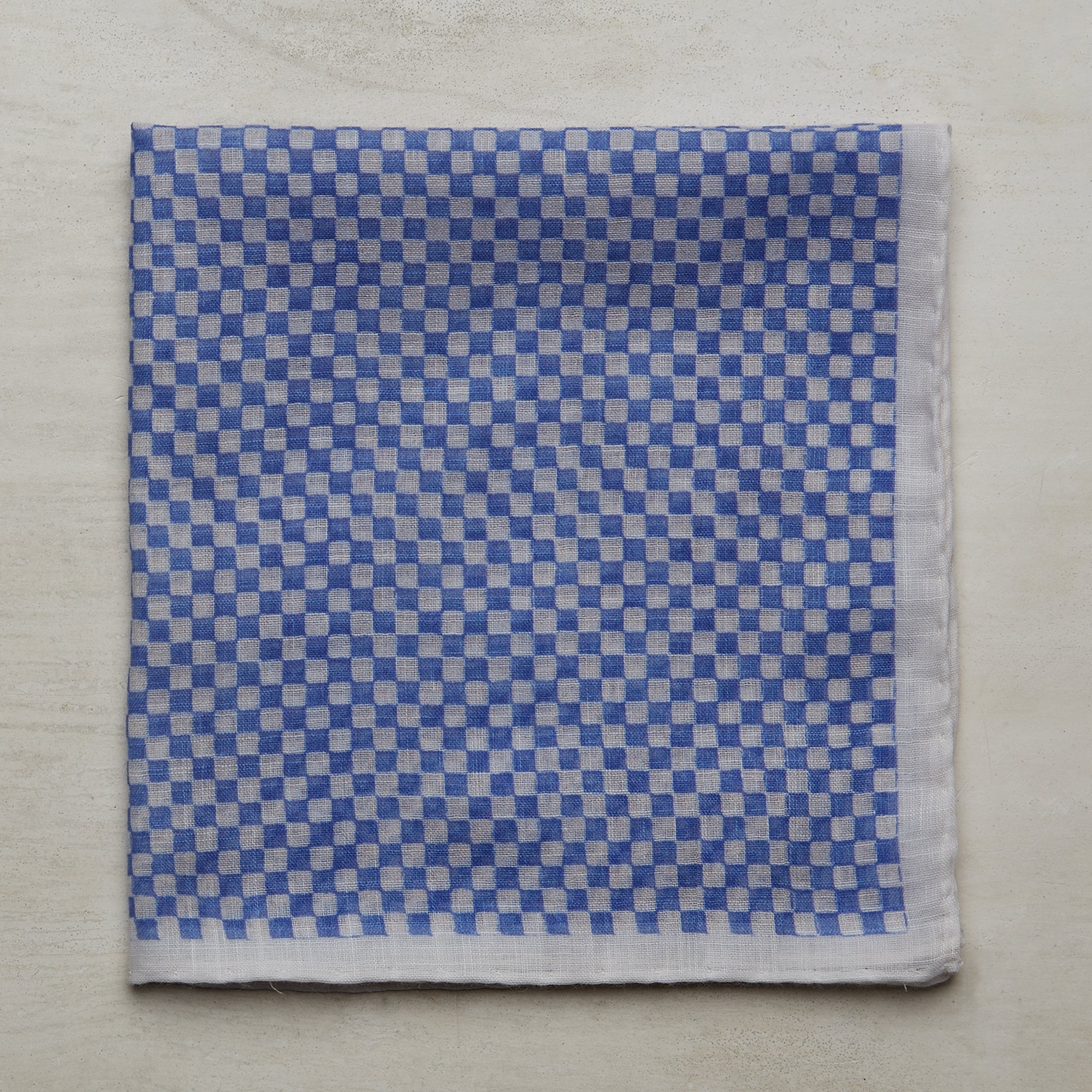 Cotton Pocket Square With Mini-Check In Sky - Image 2