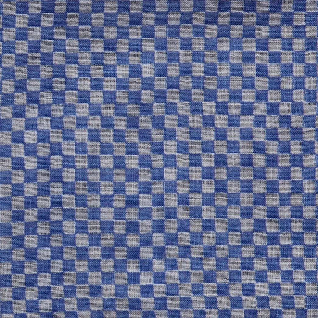Cotton Pocket Square With Mini-Check In Sky - Image 3