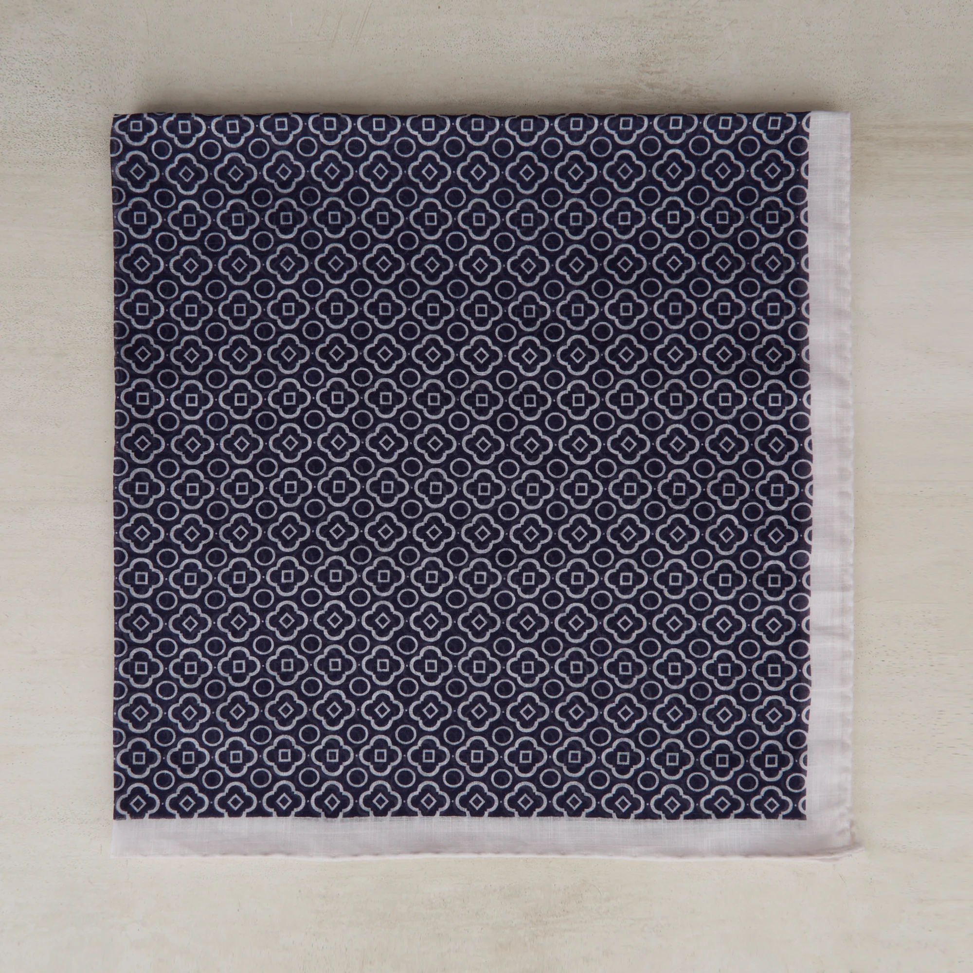 Cotton Mosaic Print Neckerchief In Navy and White - Image 2
