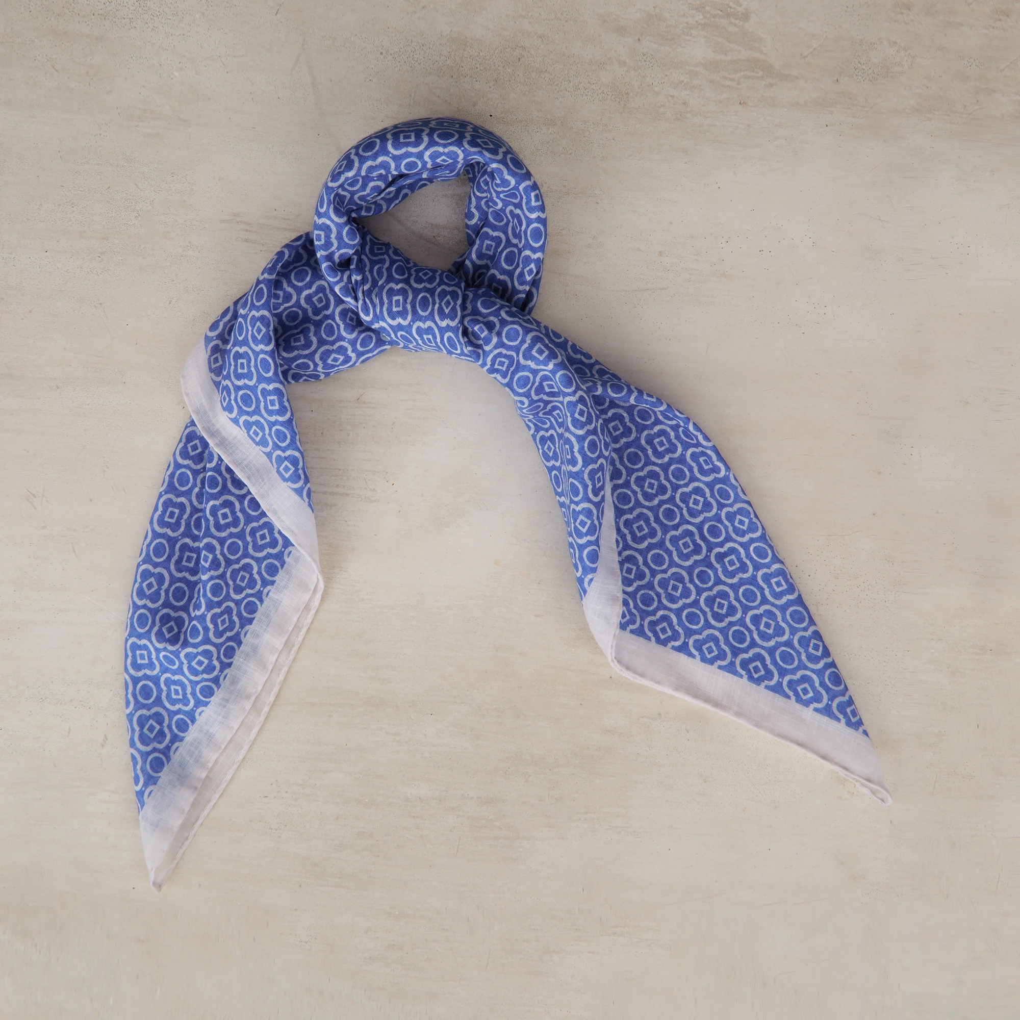 Cotton Mosaic Print Neckerchief In Sky and White