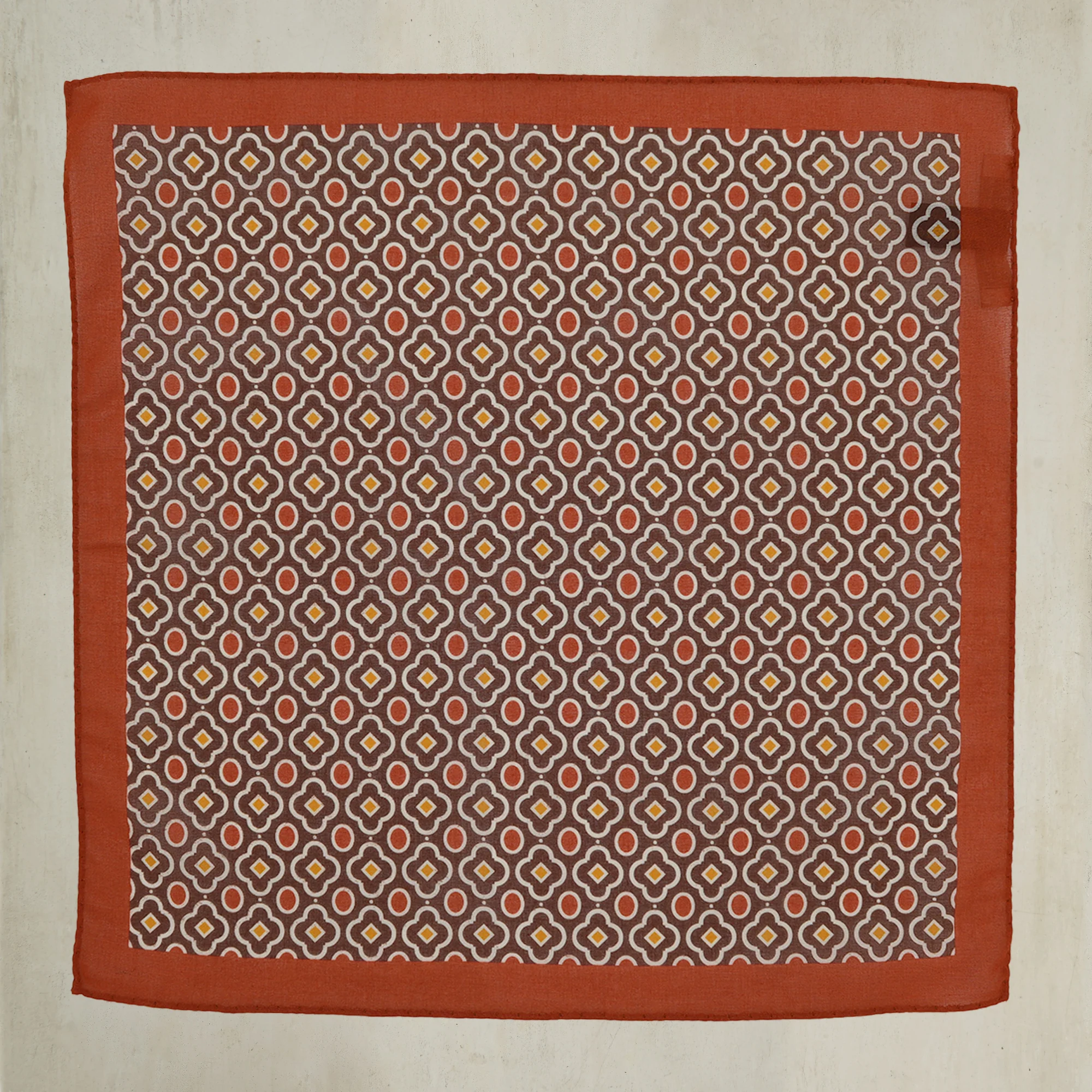 Cotton Mosaic Pocket Square in Brown & Rust
